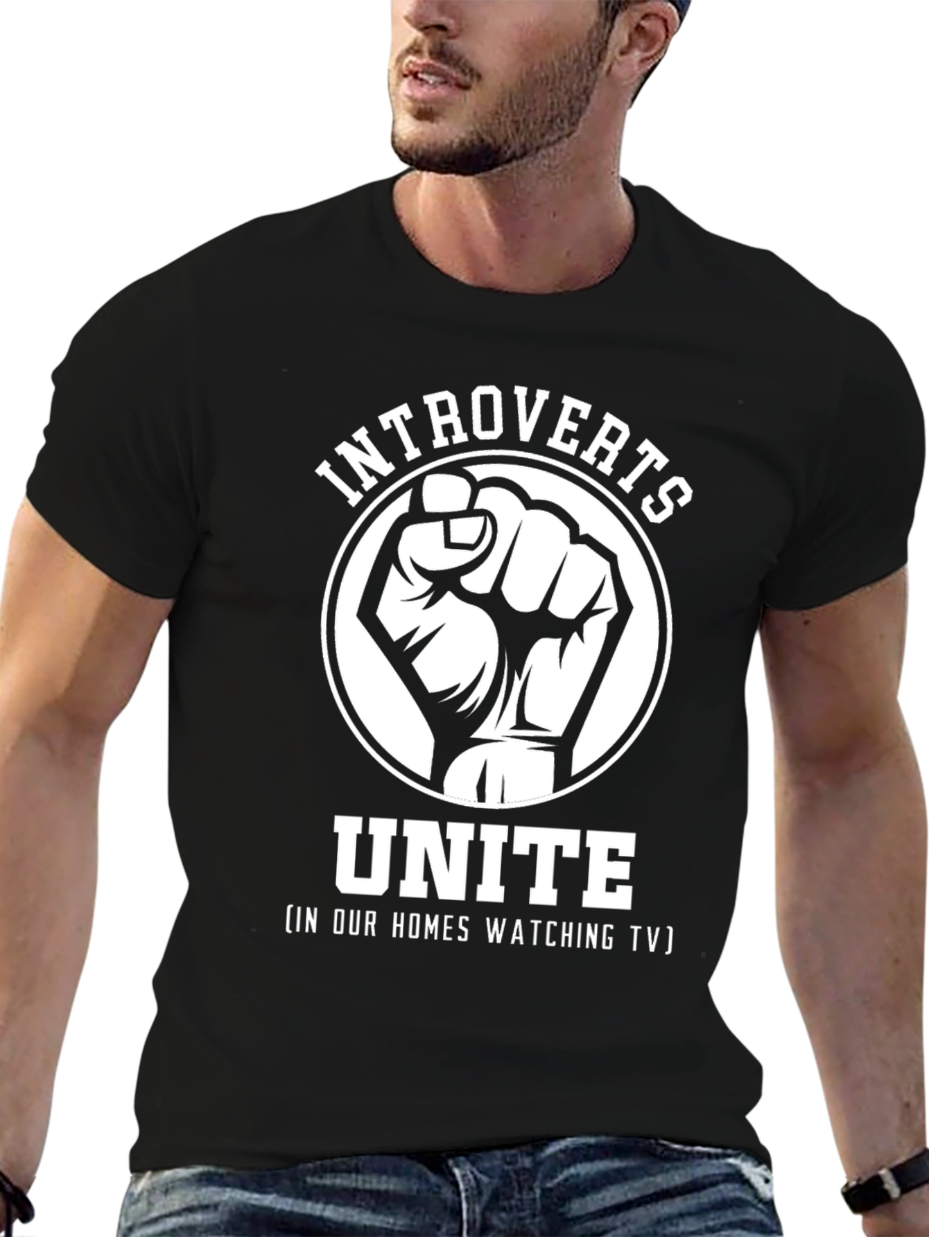 Black Introverts Unite T-Shirt - Funny Social Distancing Tee view 6