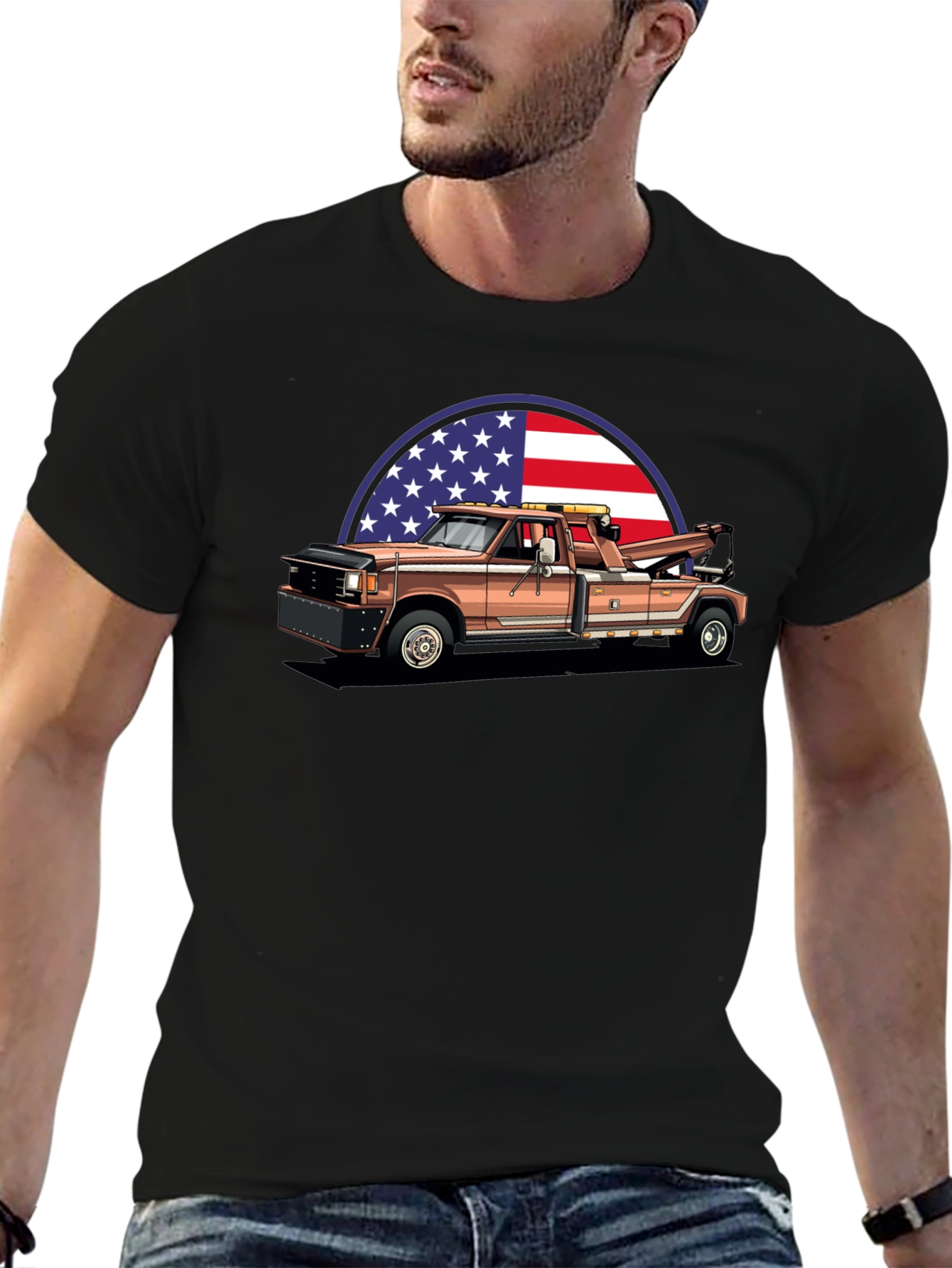 Black American Tow Truck Graphic Tee view 6