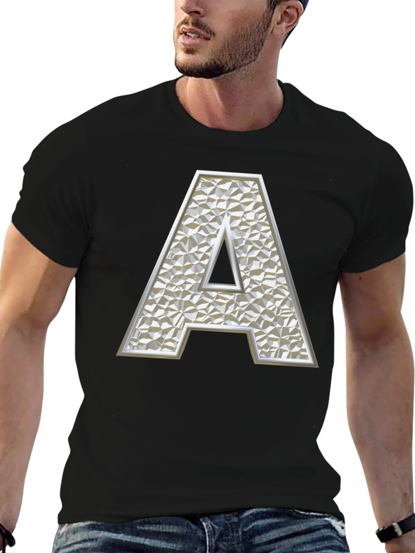 Letter "A" Graphic Print Black T-Shirt - 6