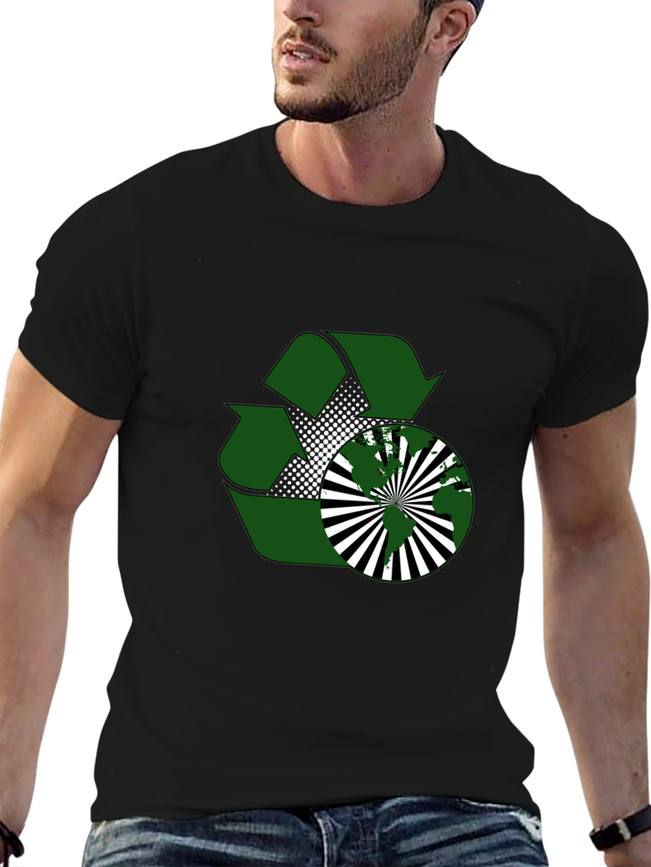 Black Eco-Friendly Recycle Design T-Shirt view 6