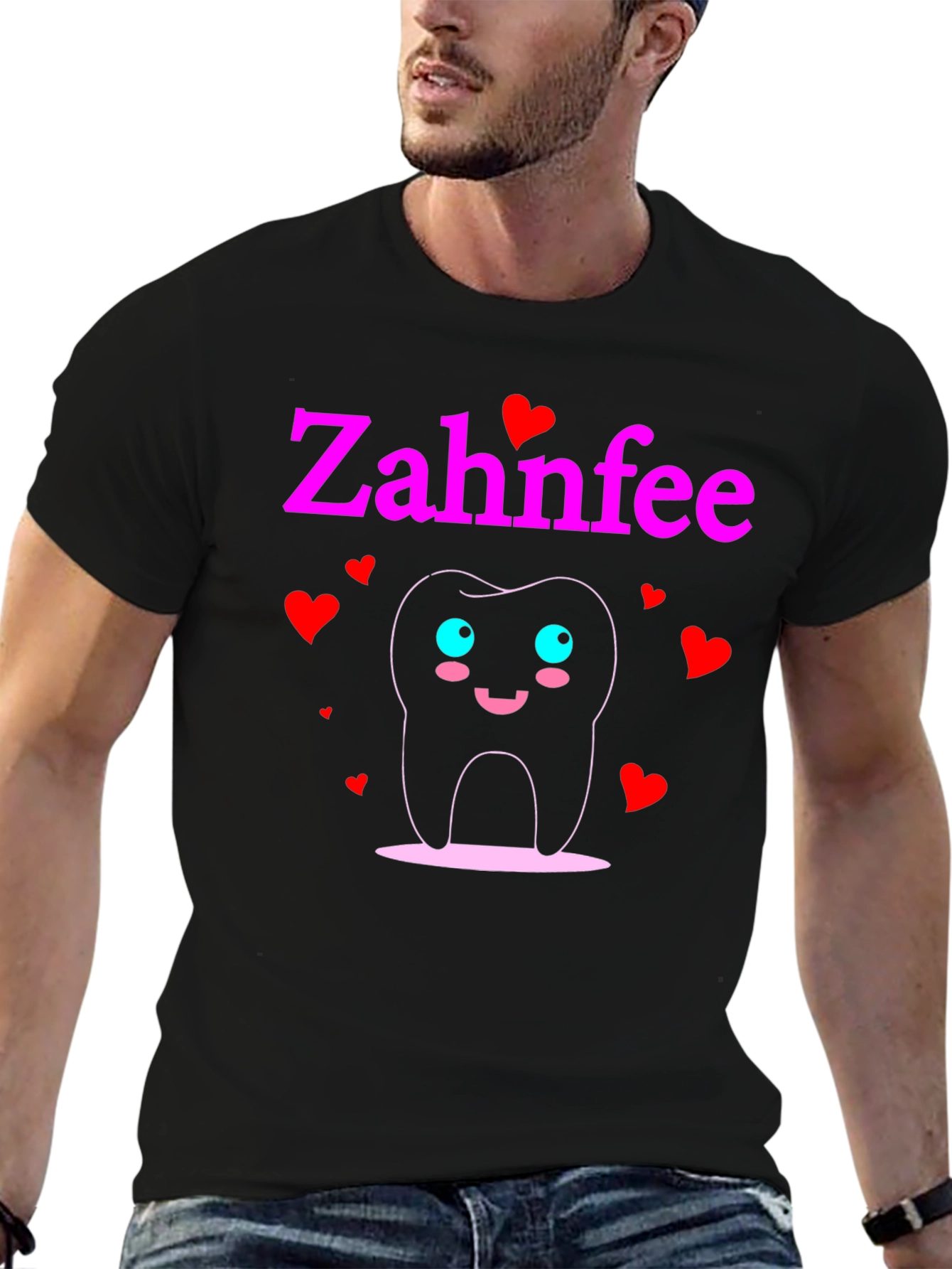 Black Zahnfee Cartoon Tooth T-Shirt - Dental Fairy Tee view 6