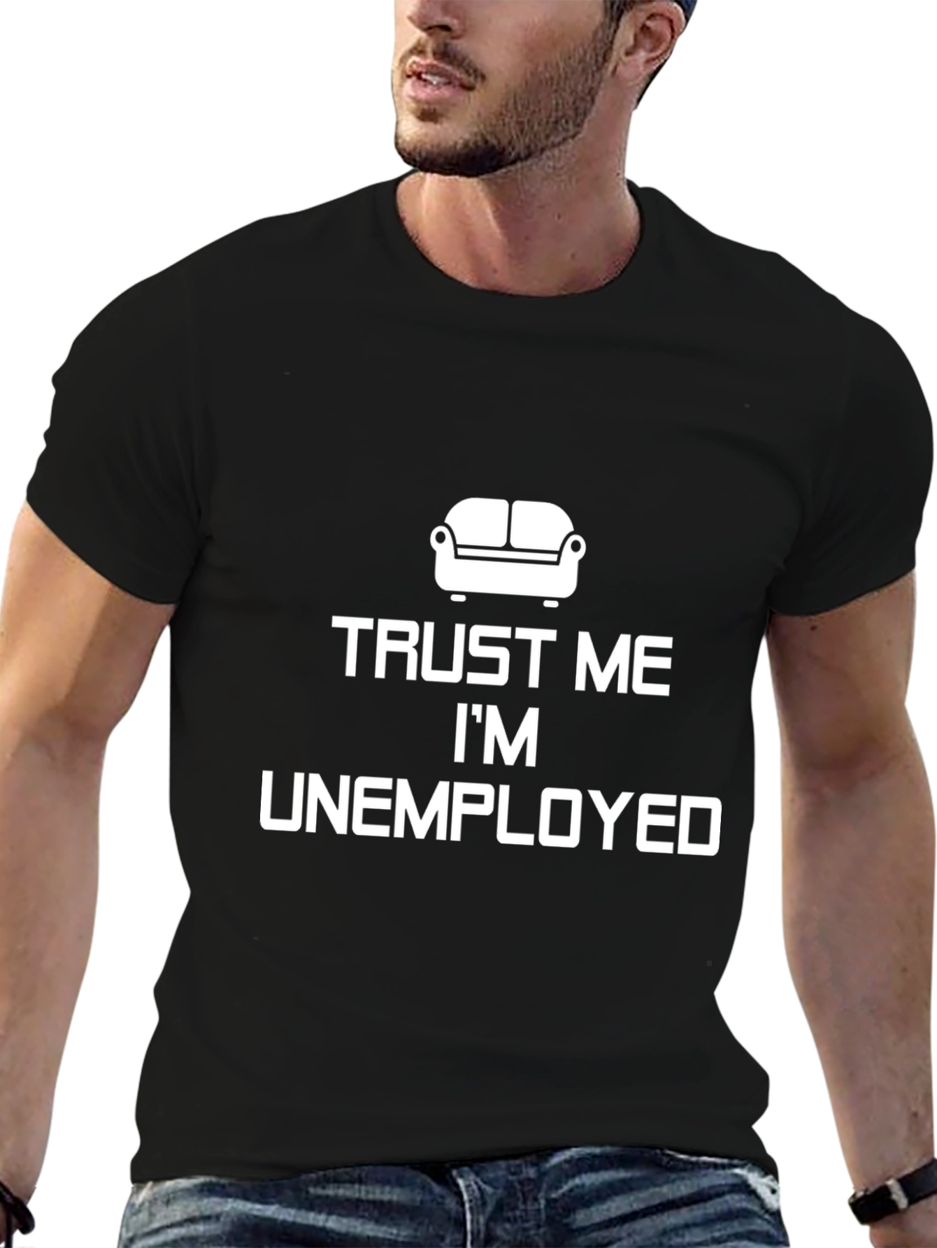 Black Trust Me I'm Unemployed T-Shirt view 6