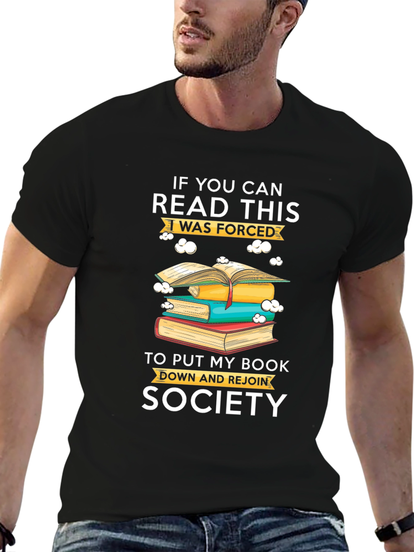 Black Funny Reading Lover T-Shirt - Forced To Rejoin Society view 6