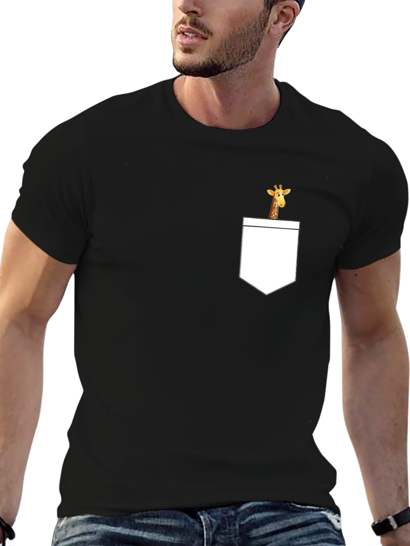 Black Giraffe Pocket Tee - Men's Novelty Graphic T-Shirt view 6