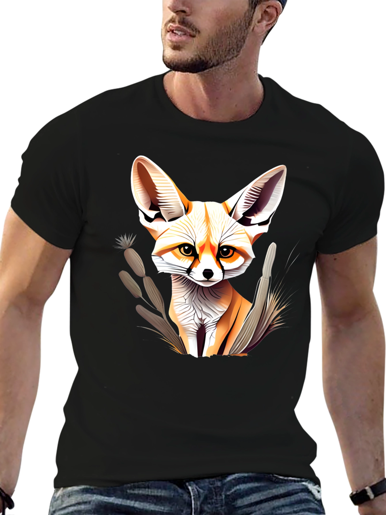 Black Fennec Fox Graphic T-Shirt - Unisex Black Tee view 6