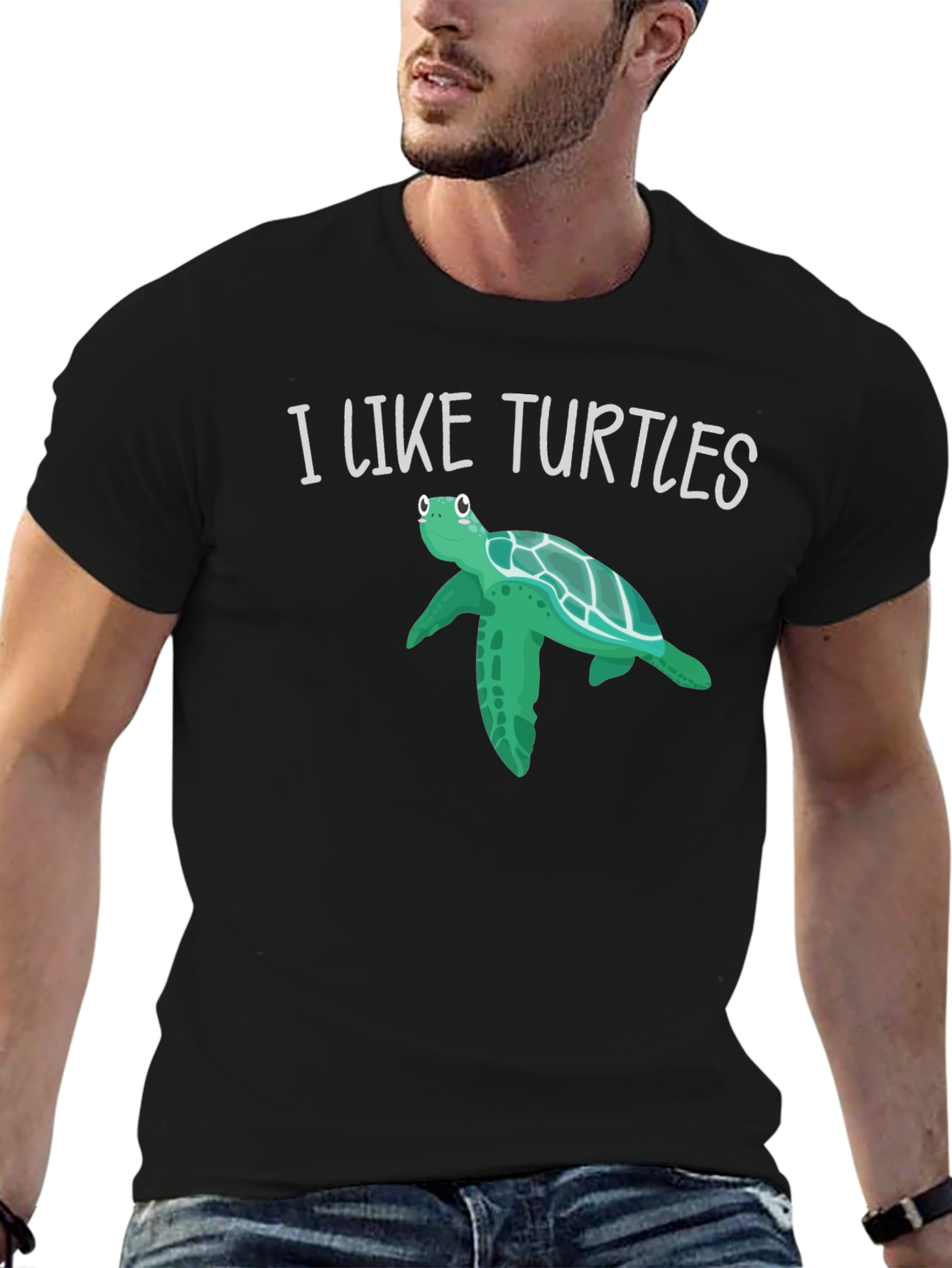 Black I Like Turtles Graphic Tee - Black view 6