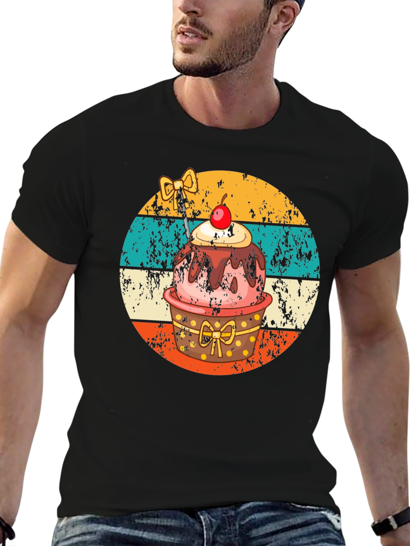 Black Retro Cupcake T-Shirt - Sweet Treat Design view 6
