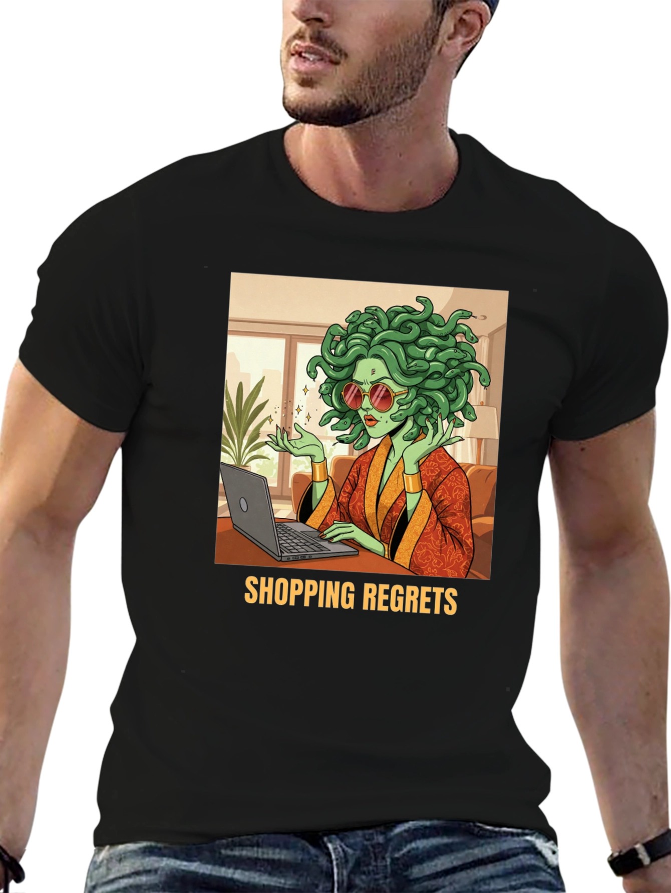 Black Shopping Regrets Graphic Tee - Medusa Online Shopping Humor view 6
