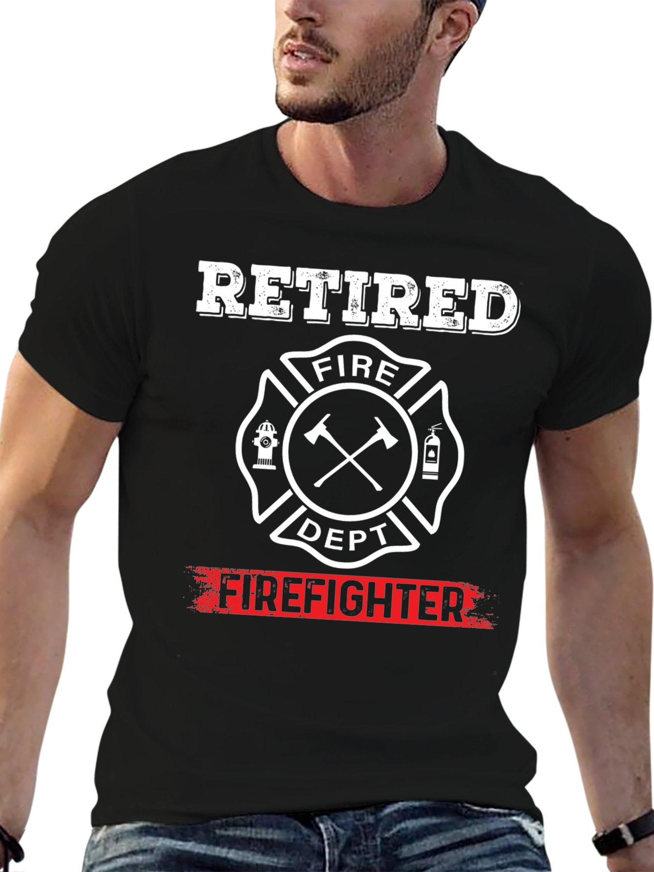 Black Retired Firefighter T-Shirt view 6