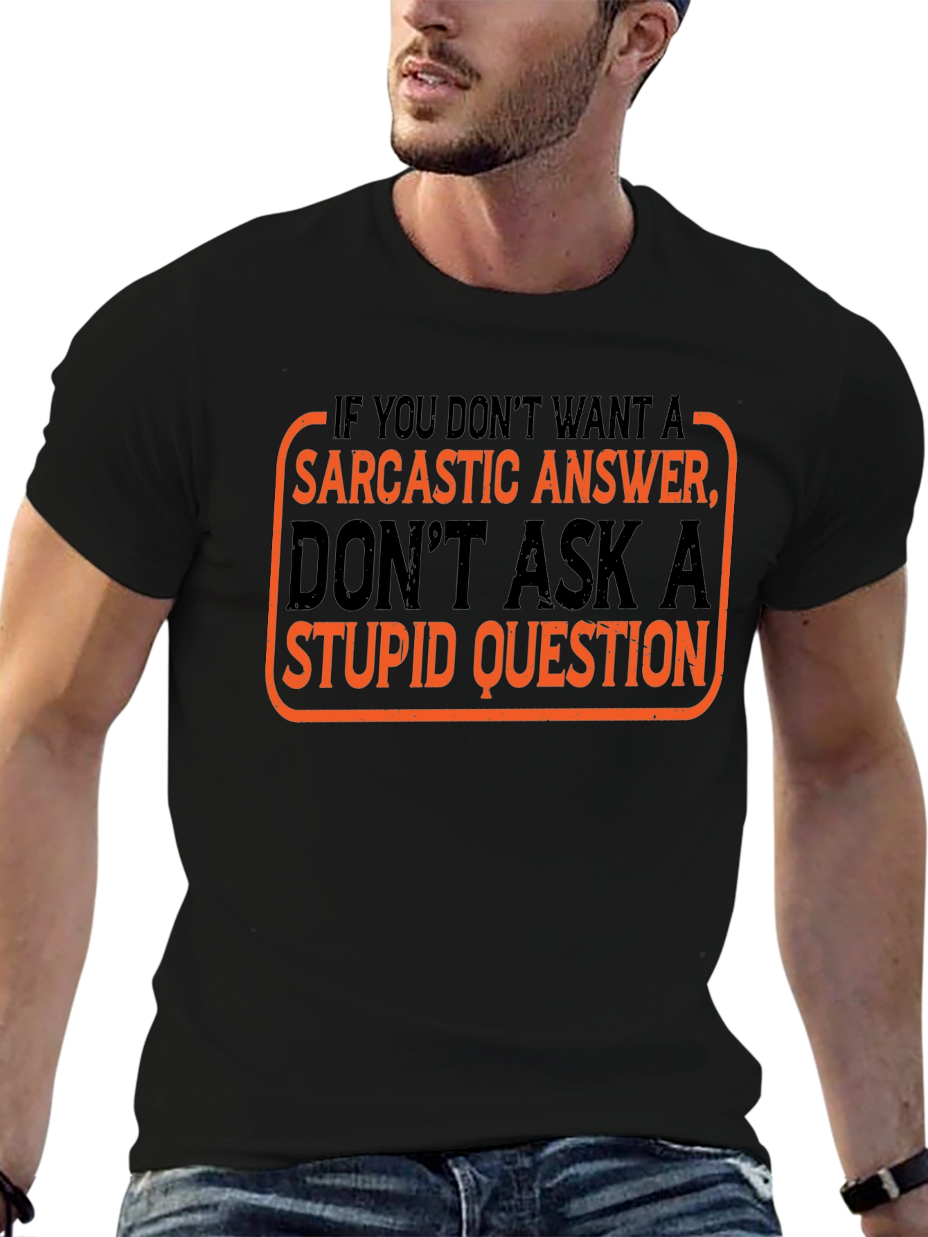 Black Sarcastic Answer Black T-Shirt view 6