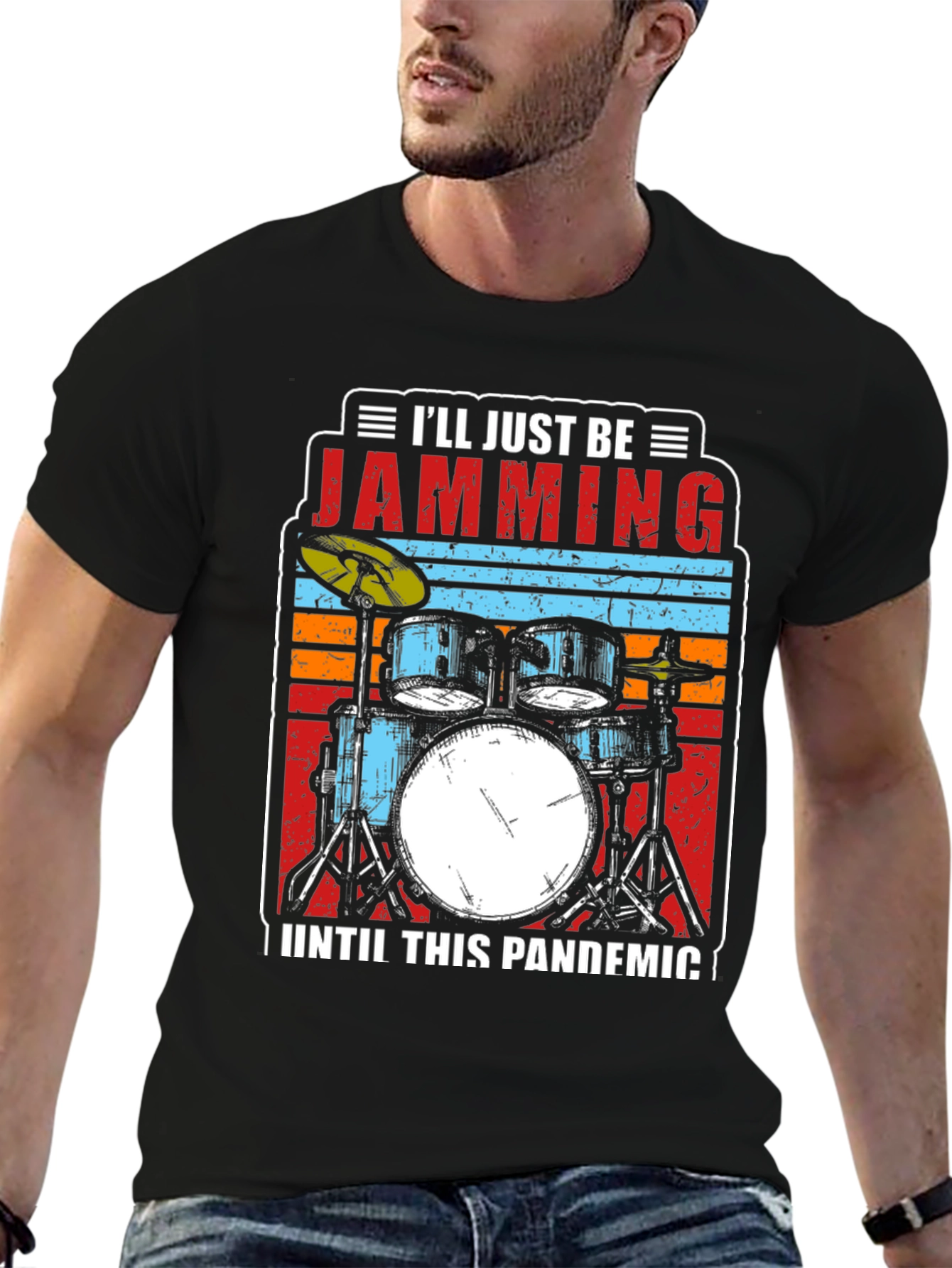 Black Jamming Pandemic T-Shirt - Musician Drummer Tee view 6