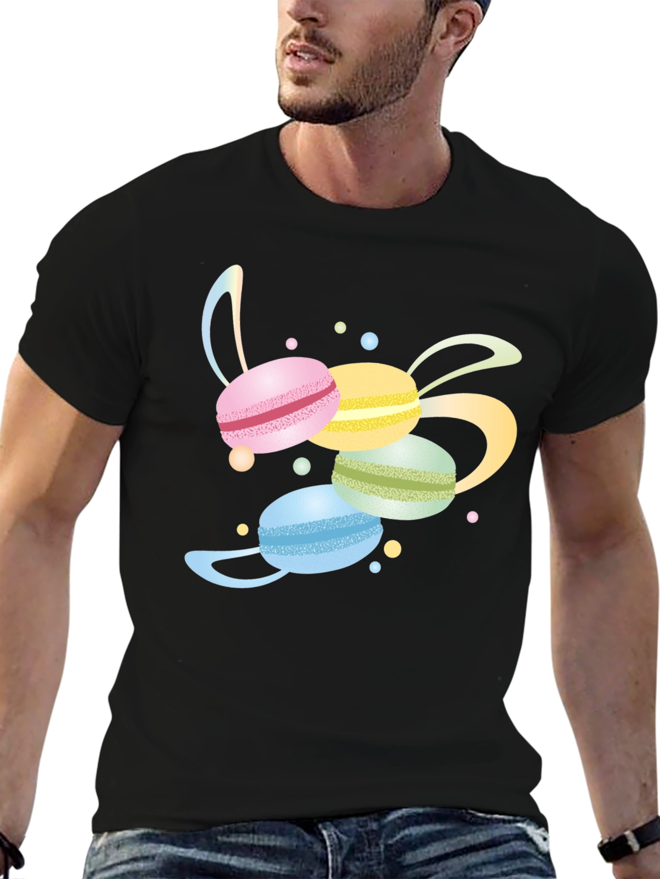 Black Macaron T-Shirt - Sweet Treat Design view 6