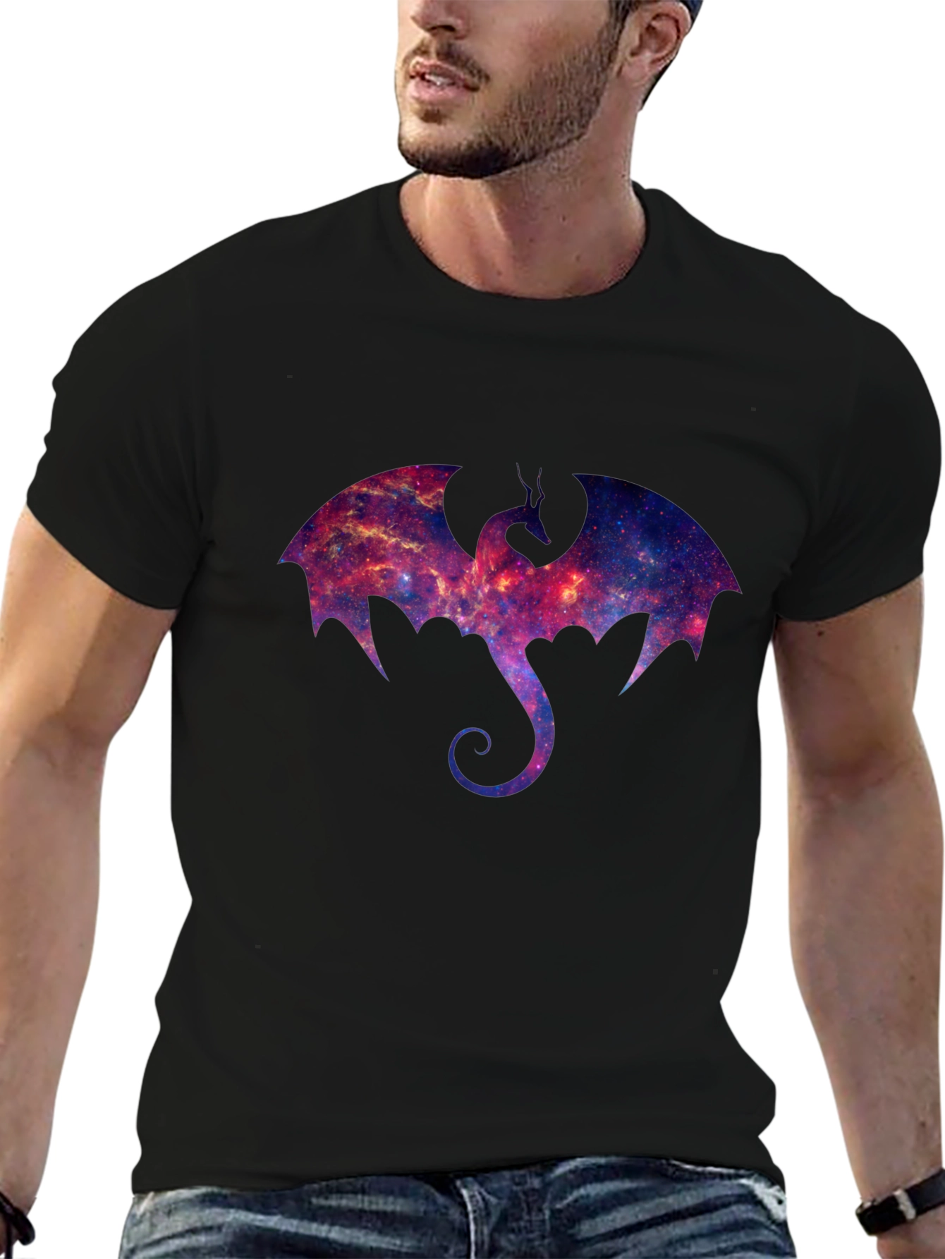 Black Galaxy Dragon Graphic T-Shirt view 6