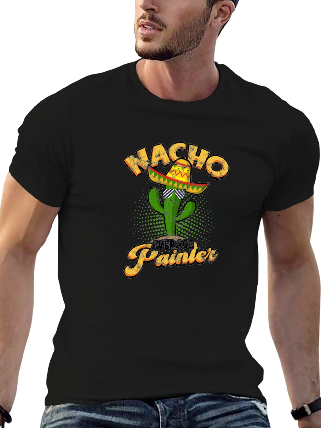 Black Nacho Average Painter Cactus T-Shirt view 6