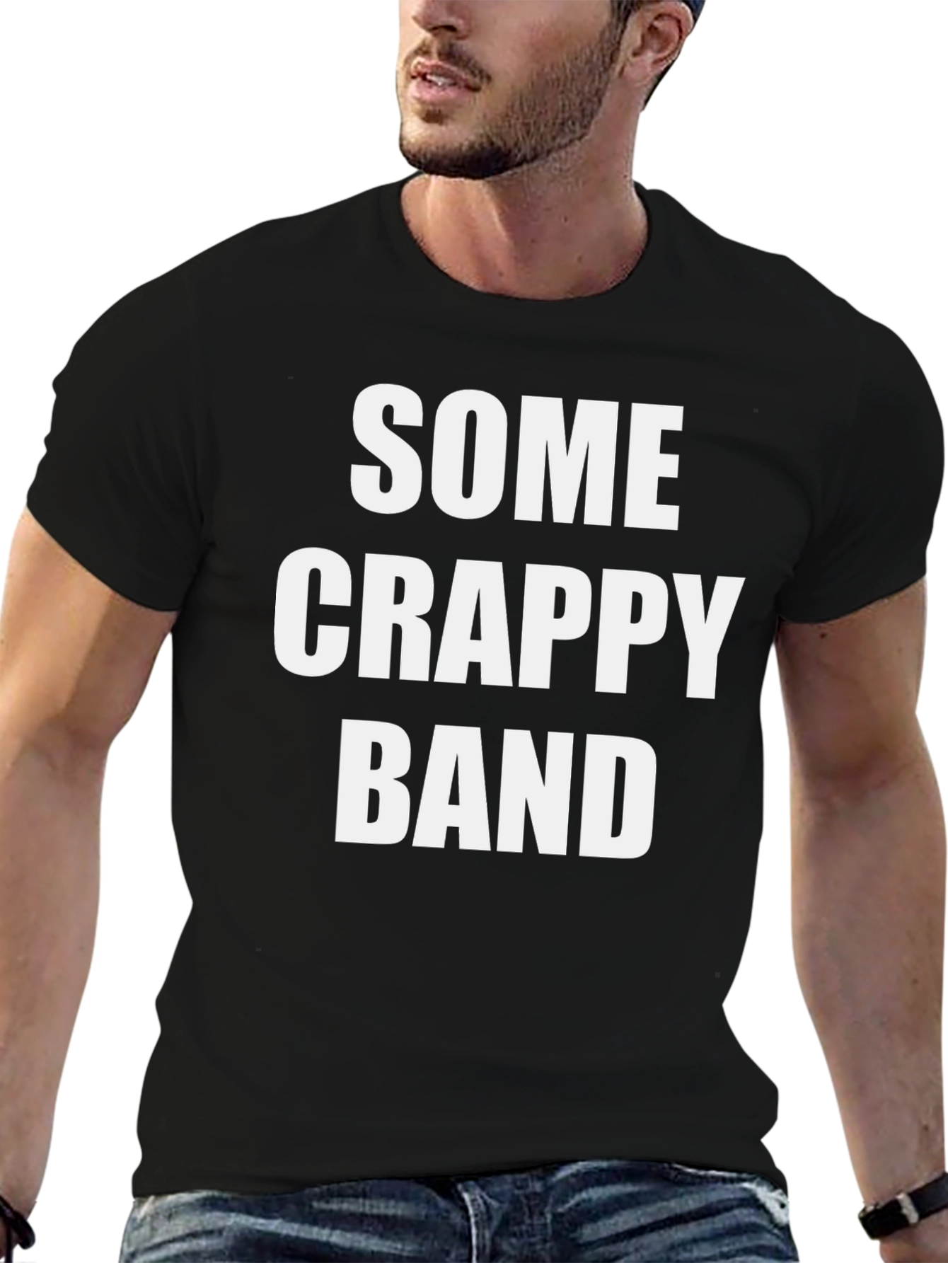 Black Funny 'Some Crappy Band' Black Cotton T-Shirt view 6