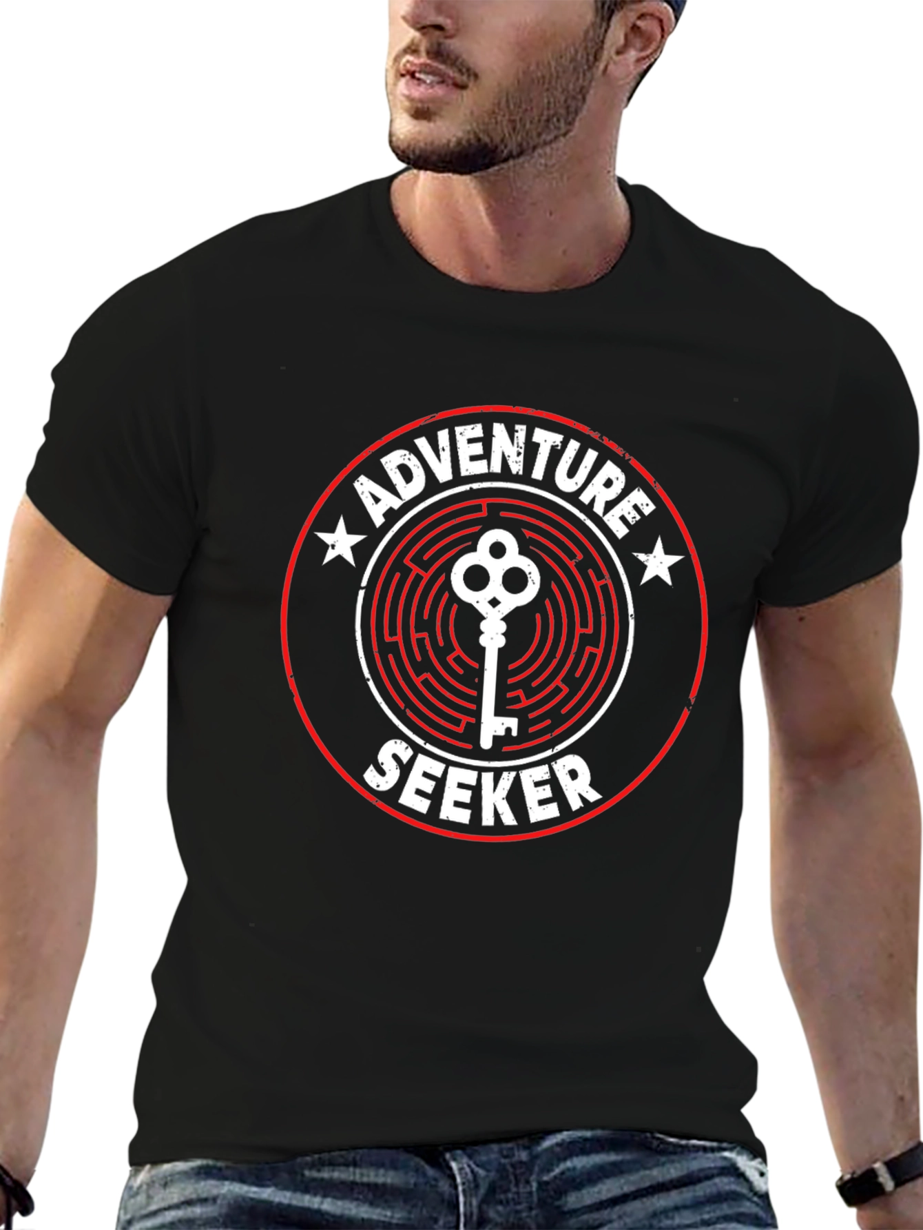 Black Adventure Seeker Graphic Tee - Maze Key Design view 6