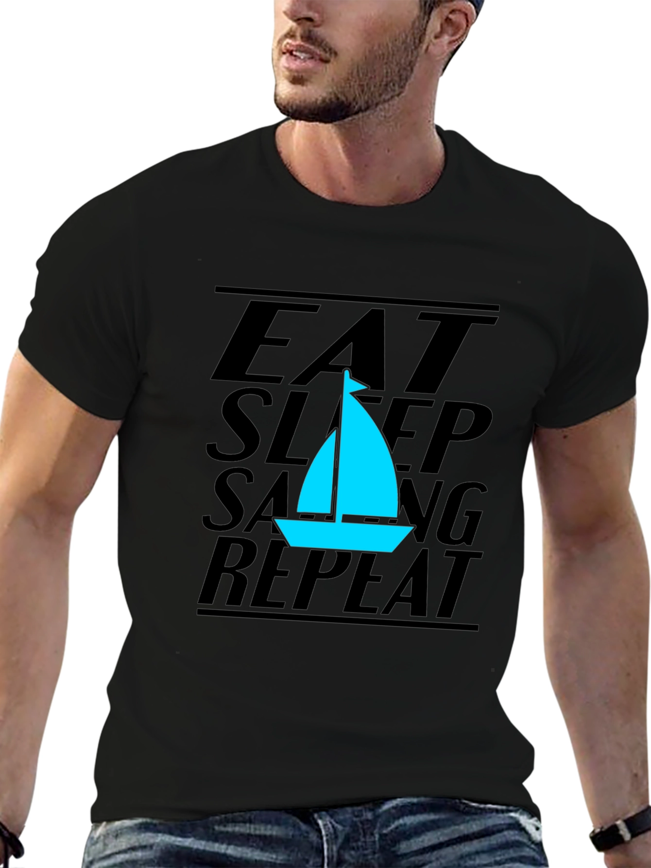 Black Eat Sleep Sailing Repeat Black T-Shirt view 6