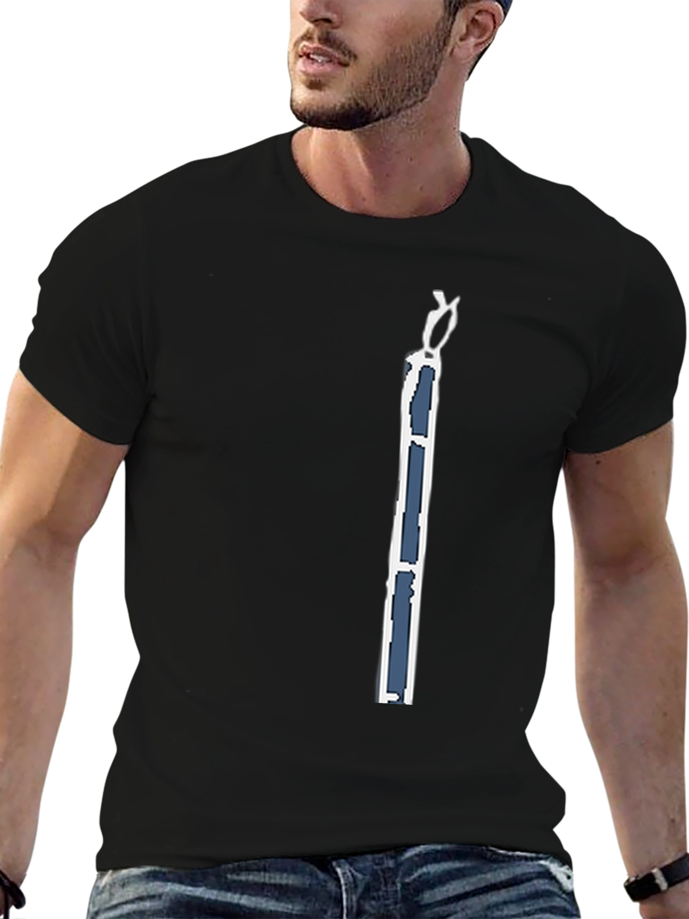 Black Men's Black T-Shirt with Modern Art Graphic view 6