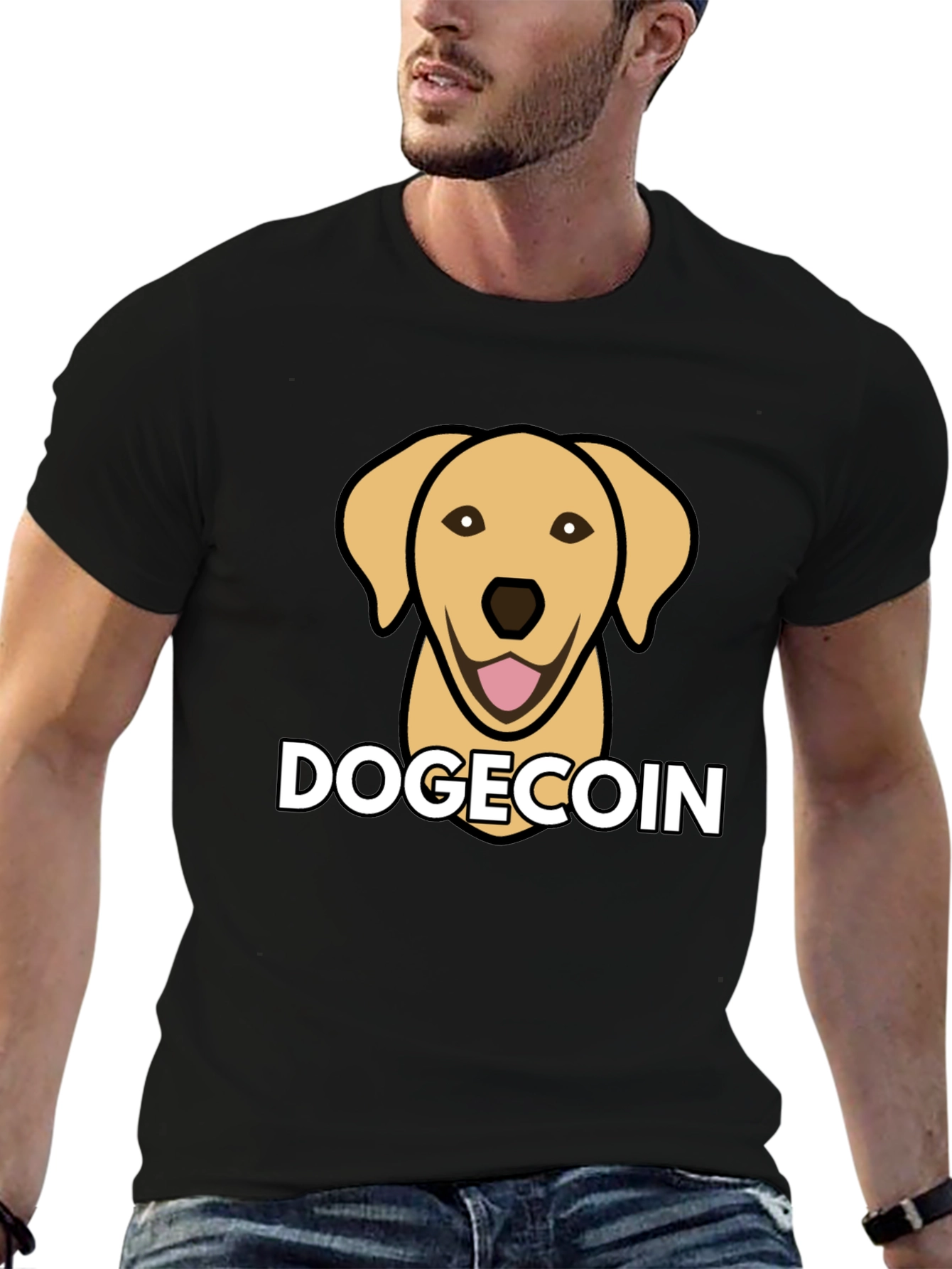 Black Dogecoin Dog Head Black T-Shirt view 6