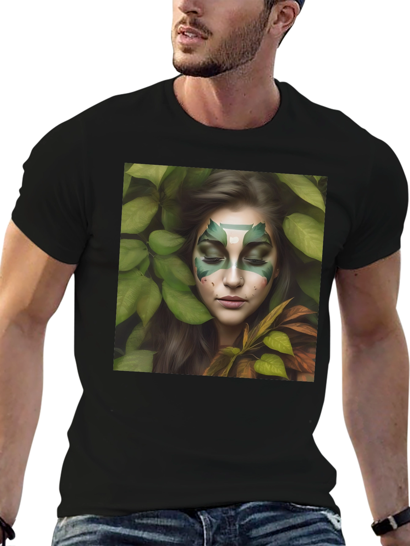 Black Nature Spirit Graphic Tee - Black Cotton Blend Shirt view 6