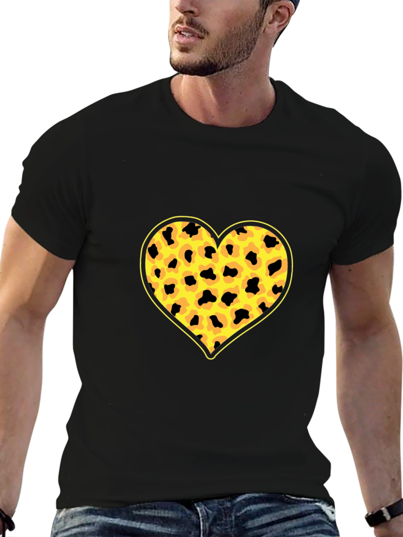 Black Leopard Heart Print Black T-Shirt view 6