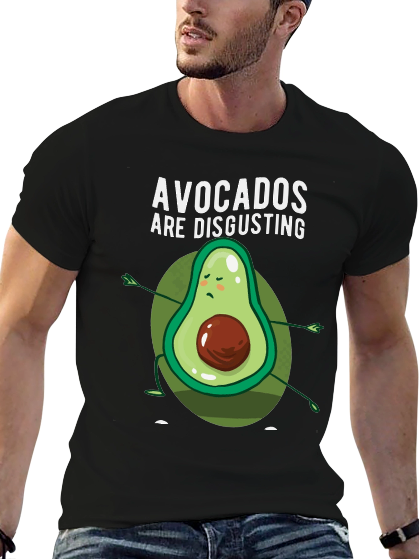 Black Funny Avocado Graphic Tee - 'Avocados Are Disgusting' T-Shirt view 6