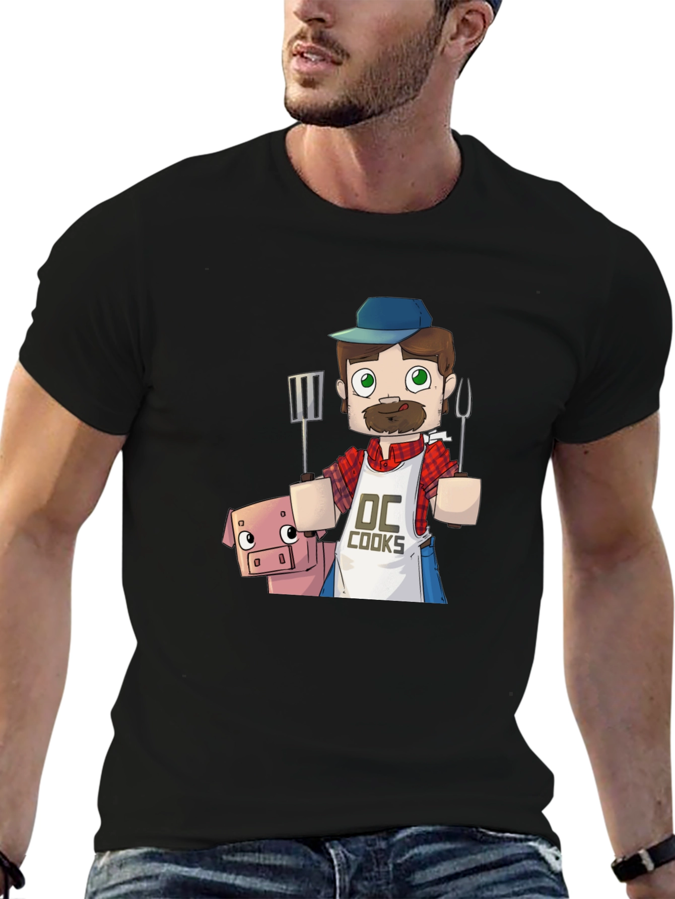 Black BBQ Chef and Pig Graphic Tee view 6