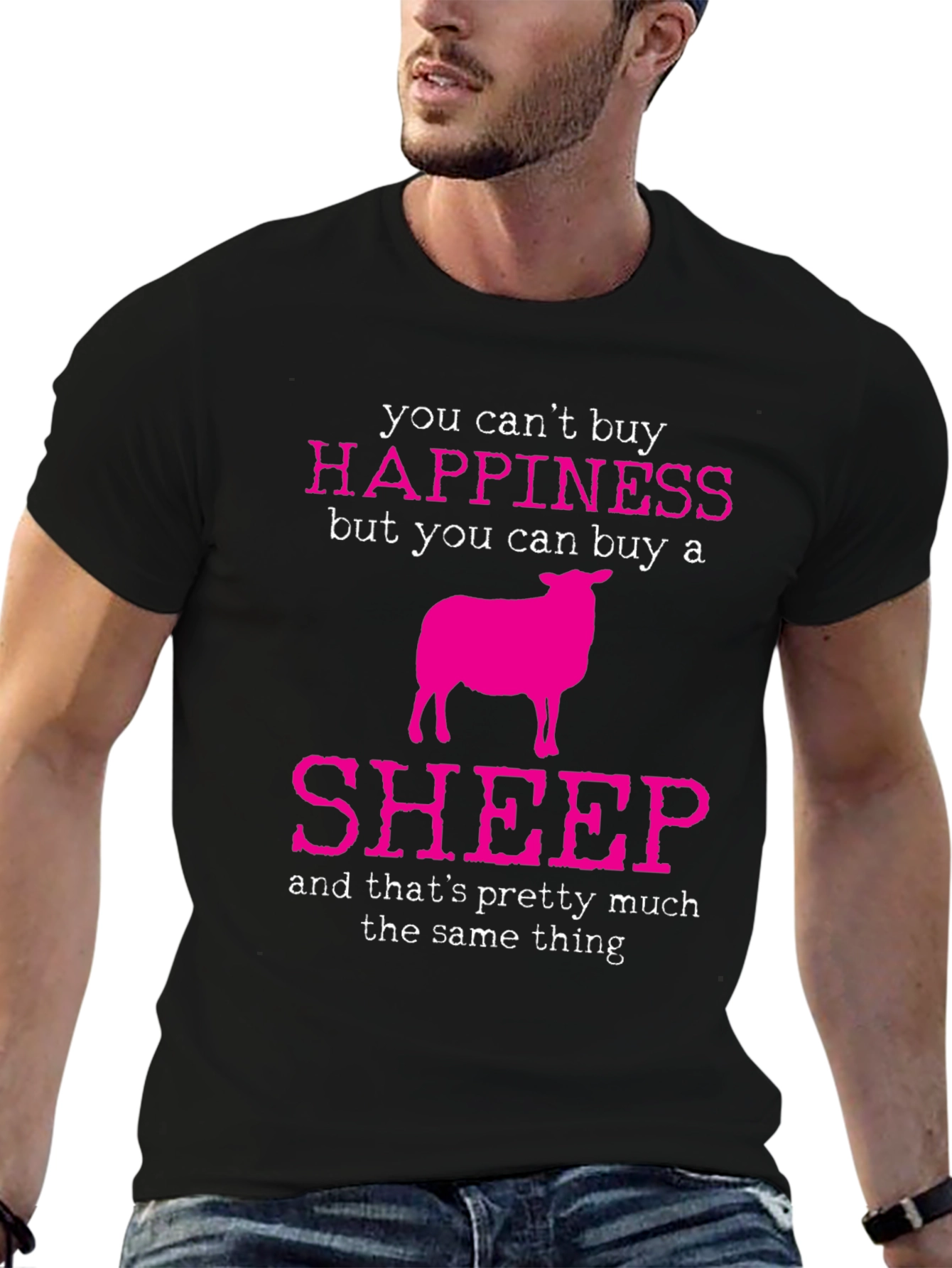 Black Happiness Sheep Graphic Tee view 6