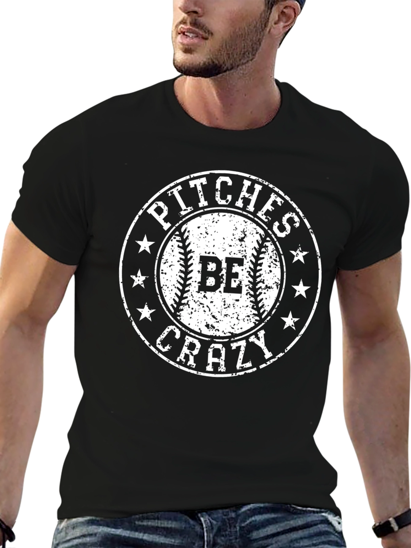 Black Pitches Be Crazy Baseball Graphic Tee - Black view 6