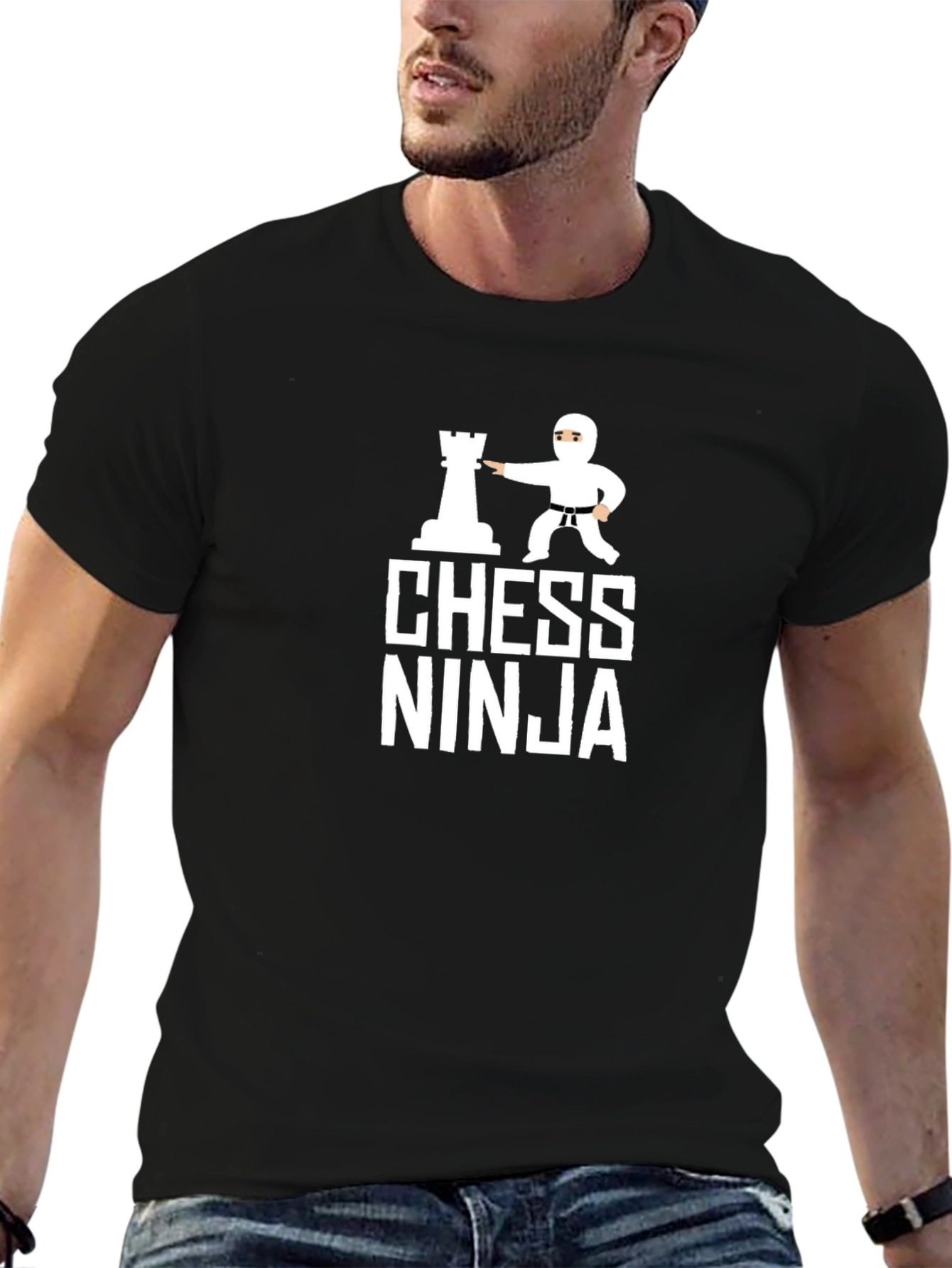Black Chess Ninja Graphic T-Shirt - Black Cotton Tee view 6