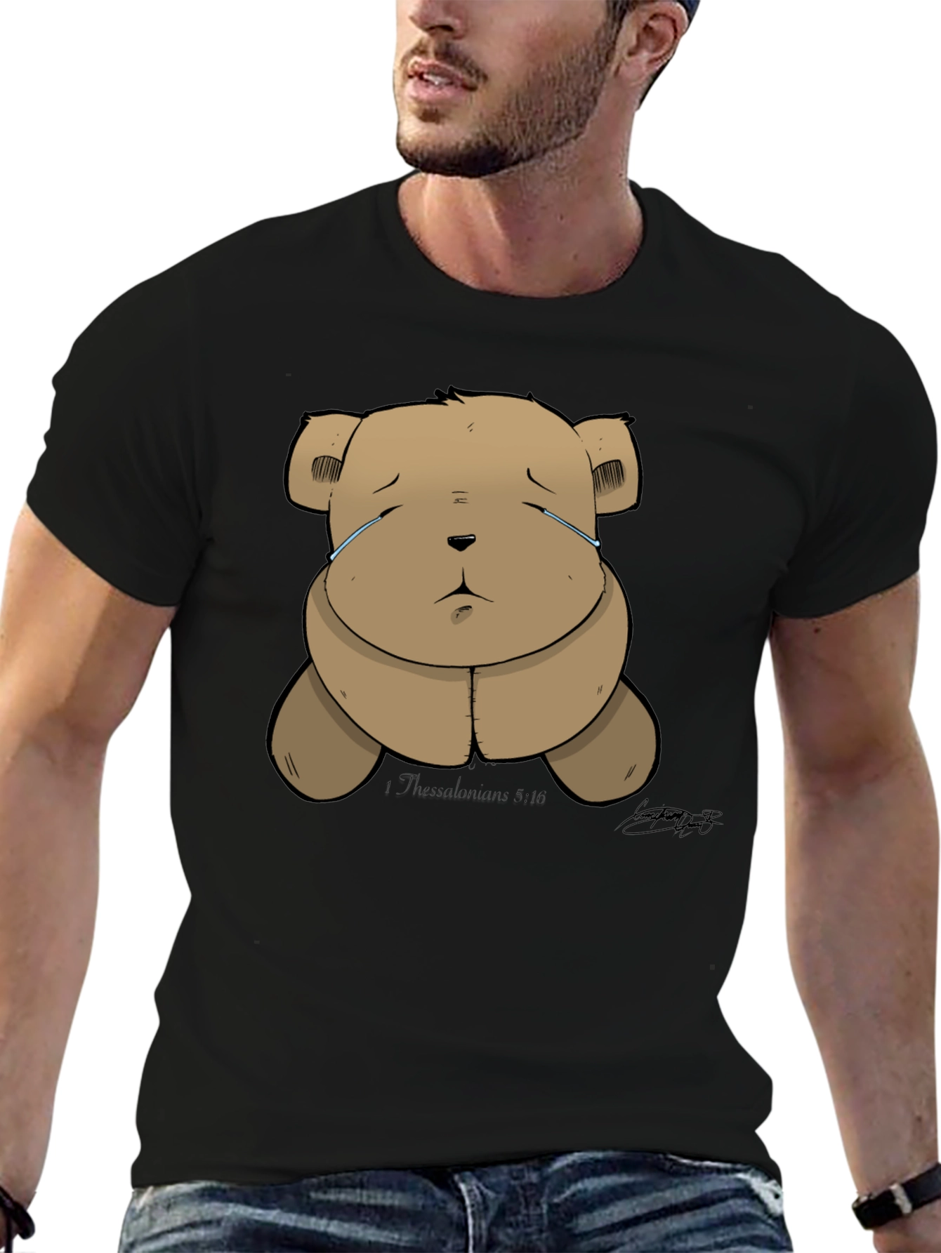 Black Sad Teddy Bear Graphic Black T-Shirt view 6