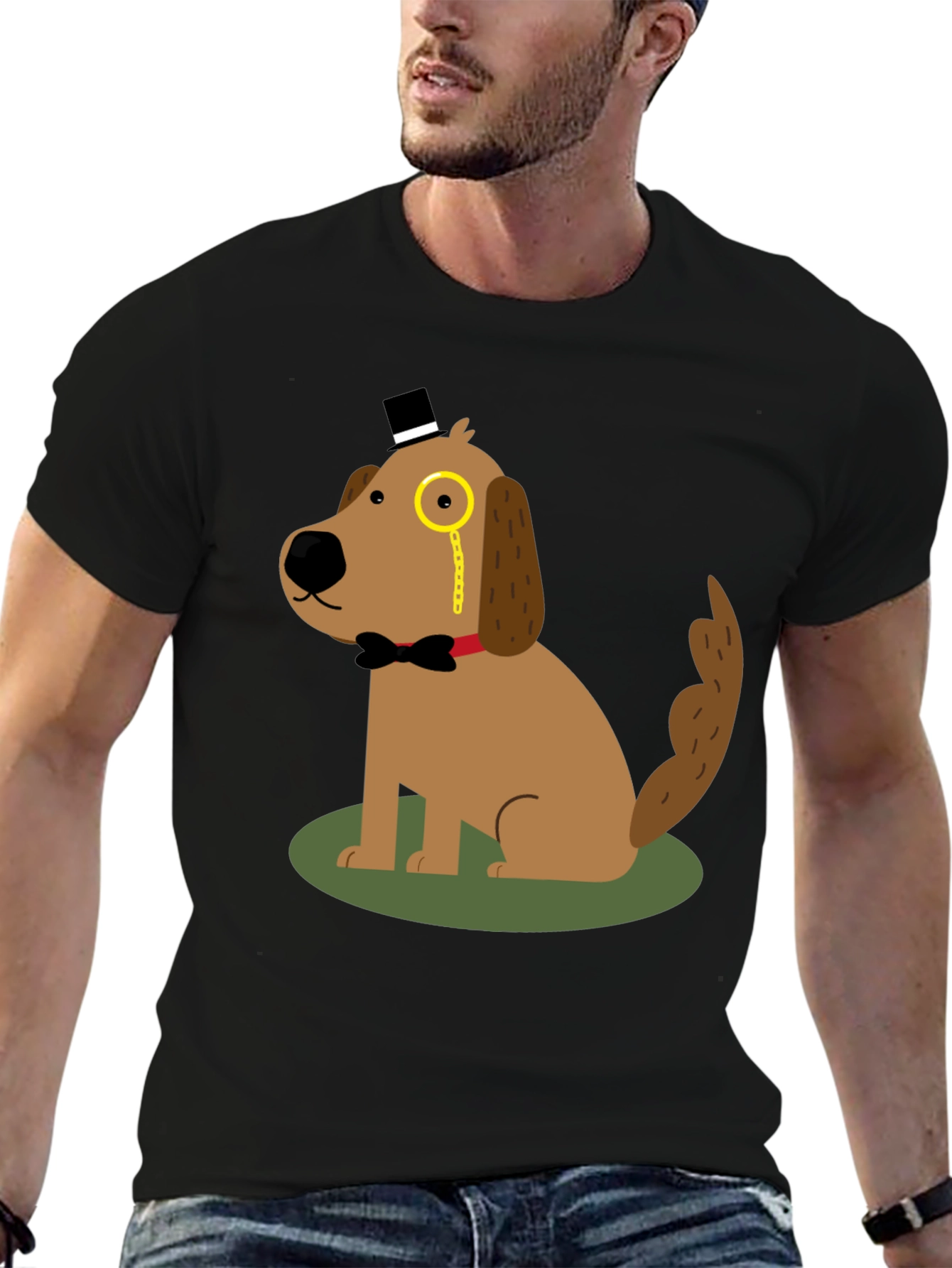 Black Dapper Dog T-Shirt: Cartoon Gentleman view 6