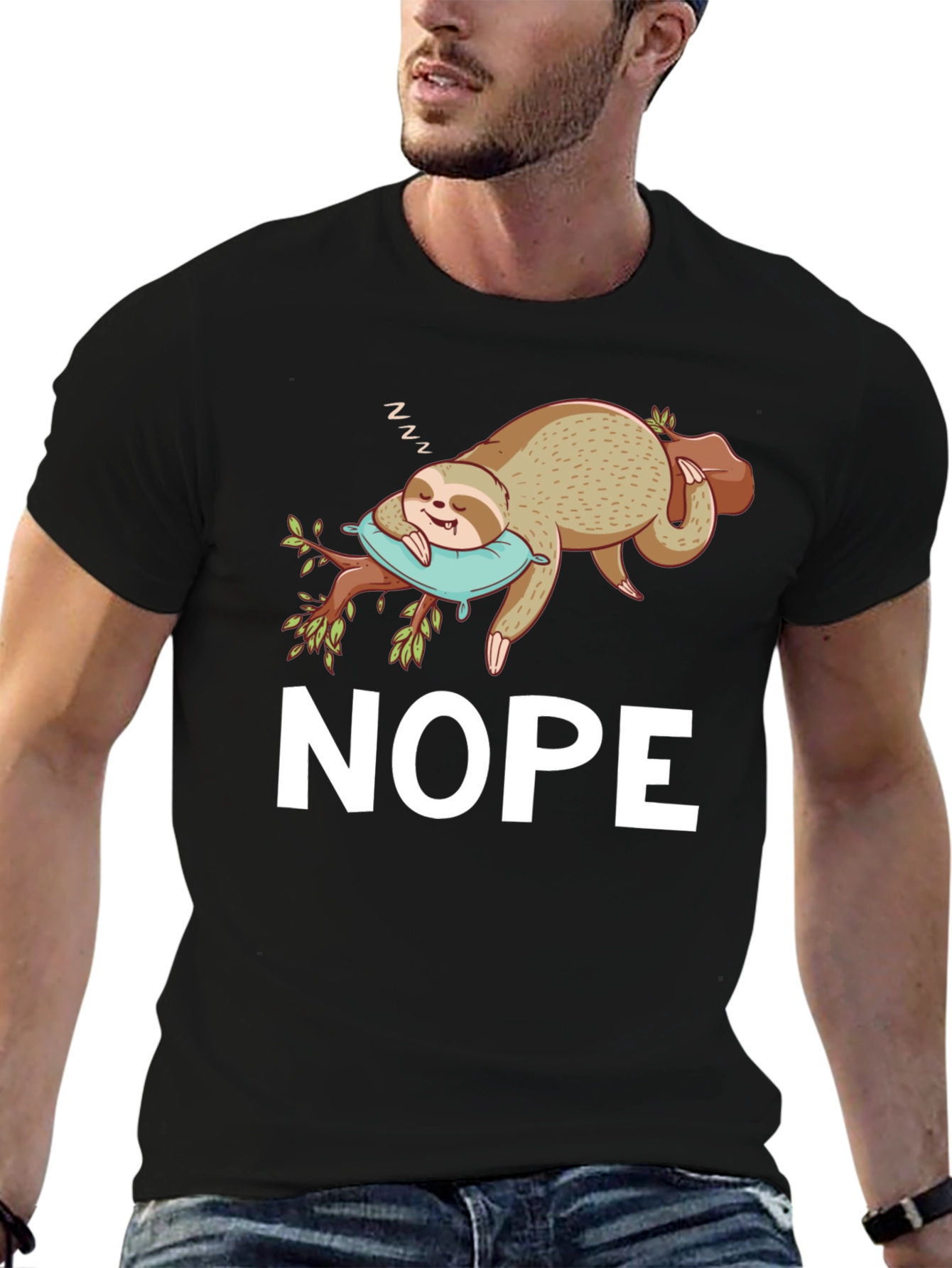 Black Nope Sloth T-Shirt - Sleepy & Funny view 6