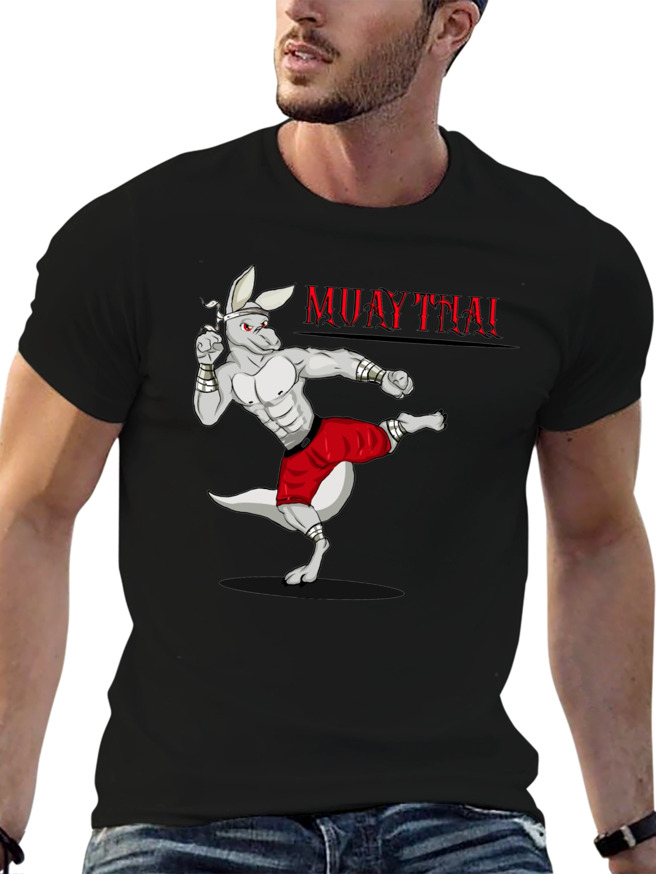 Black Muay Thai Kangaroo Graphic T-Shirt view 6