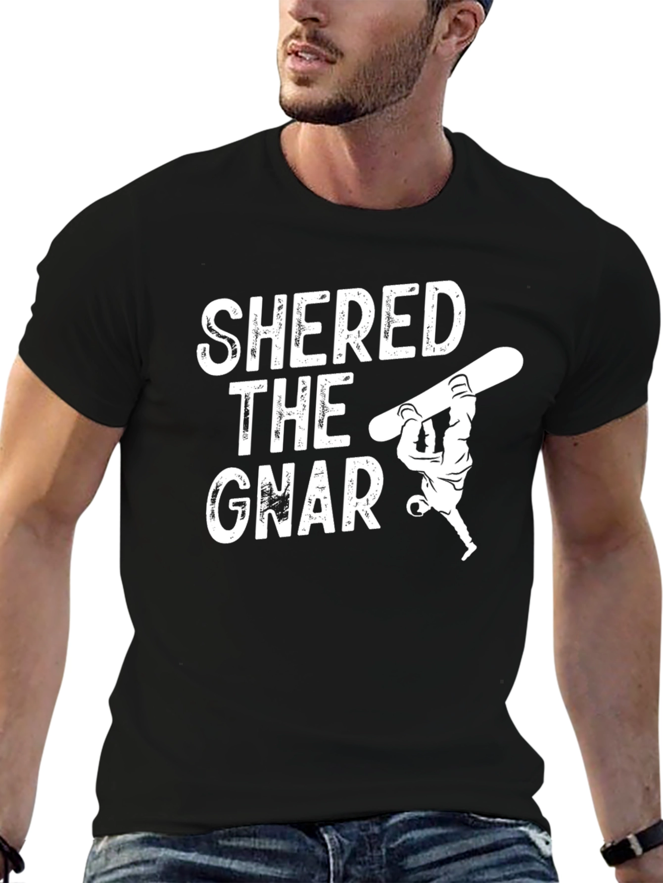 Black Shred the Gnar Snowboarder Graphic T-Shirt view 6