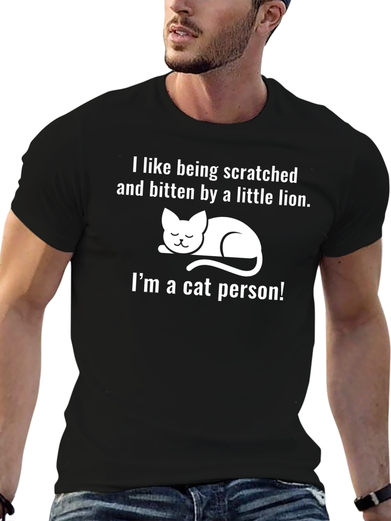 Black Cat Person T-Shirt - Scratched by a Little Lion view 6