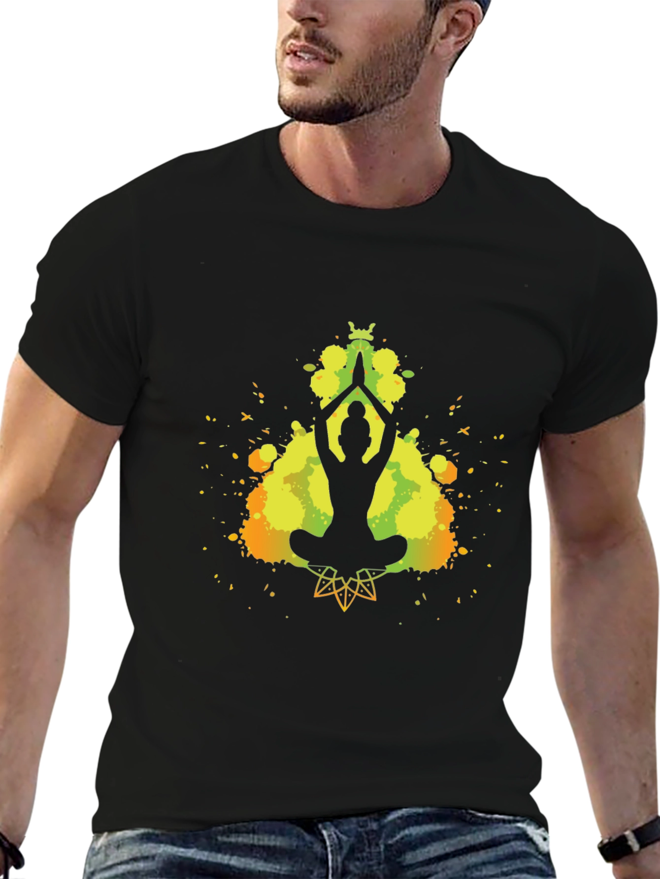 Black Yoga Silhouette T-Shirt - Meditative Style view 6