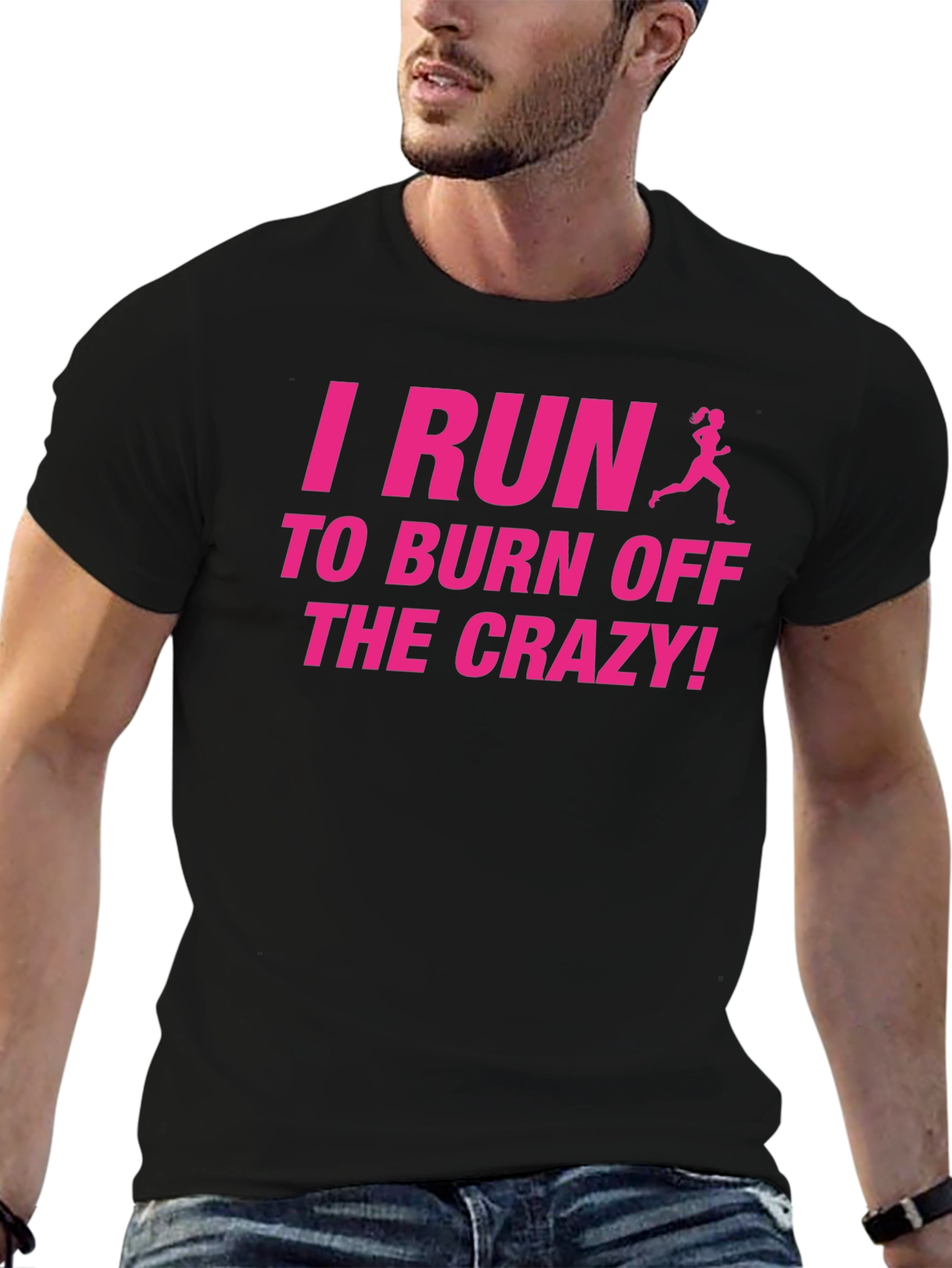 Black I Run to Burn Off the Crazy T-Shirt - Funny Running Tee view 6