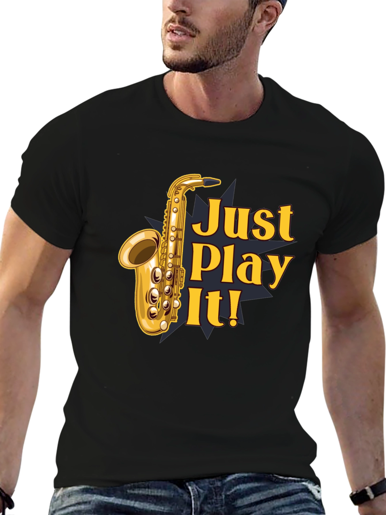 Black Just Play It! Saxophone Graphic T-Shirt - Black view 6