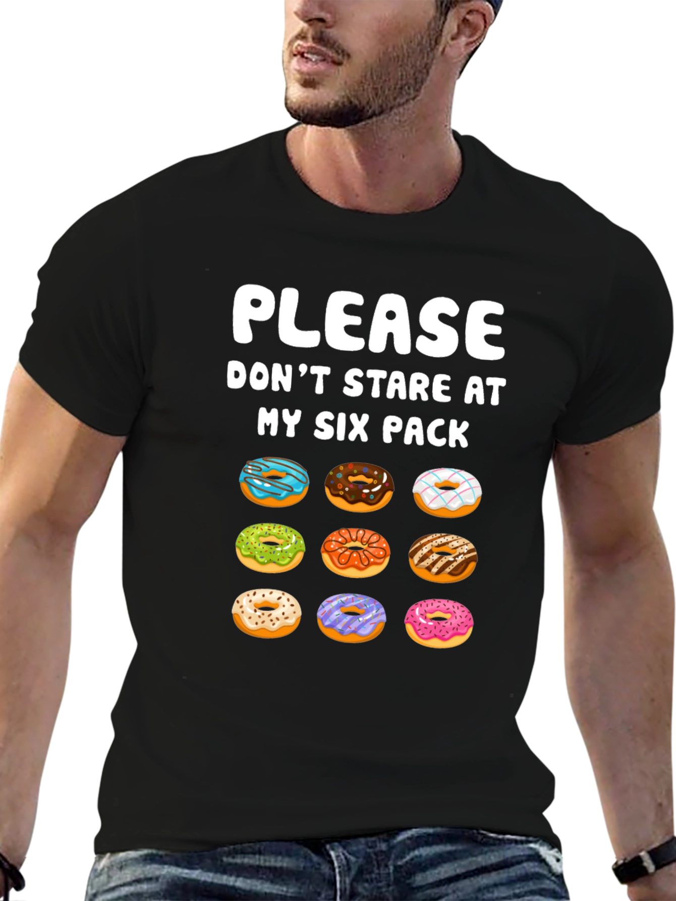 Black Funny Donut Six Pack T-Shirt view 6