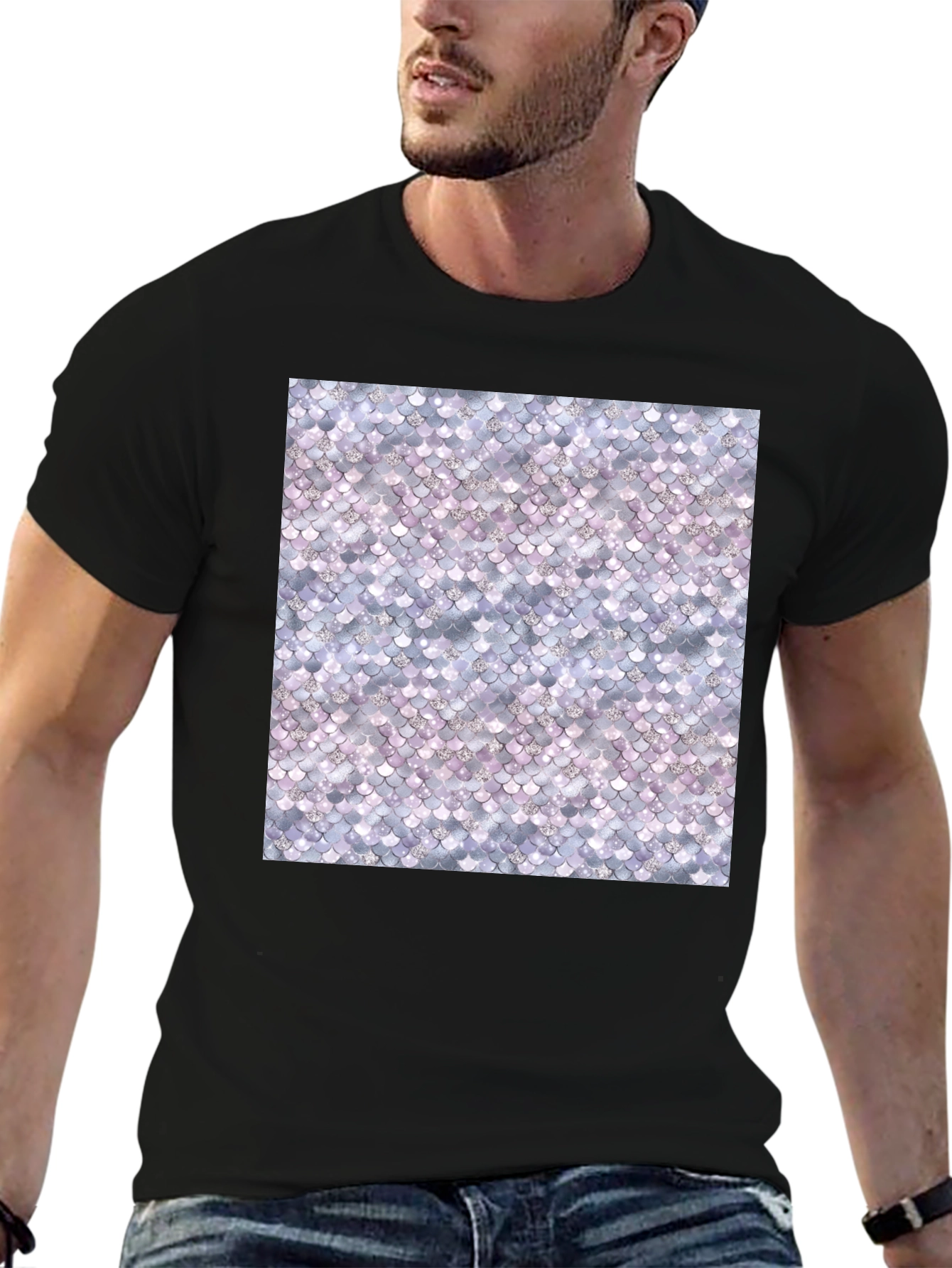 Black Mermaid Scale Pattern Tee - Stylish & Unique view 6