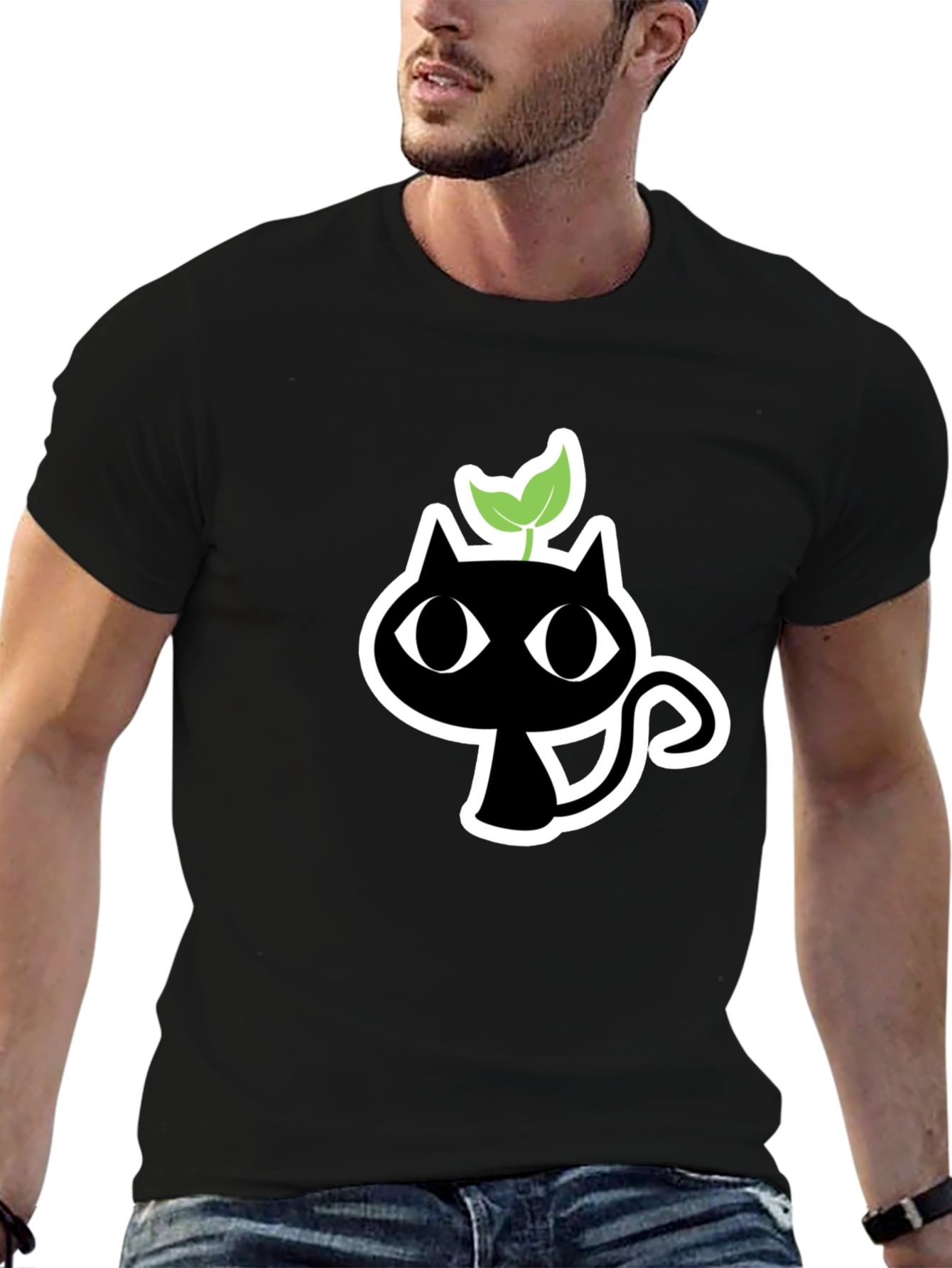 Black Black Cat Plant T-Shirt - Unique Graphic Tee view 6