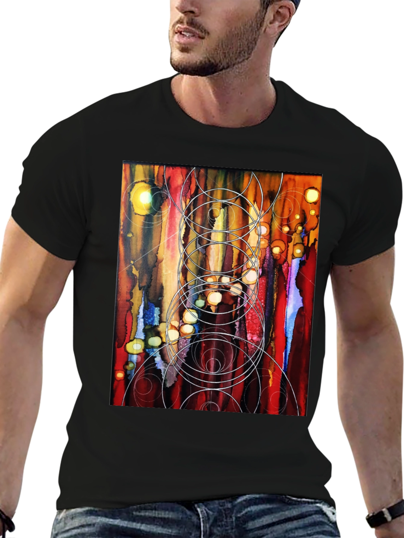 Black Abstract Art Black T-Shirt view 6
