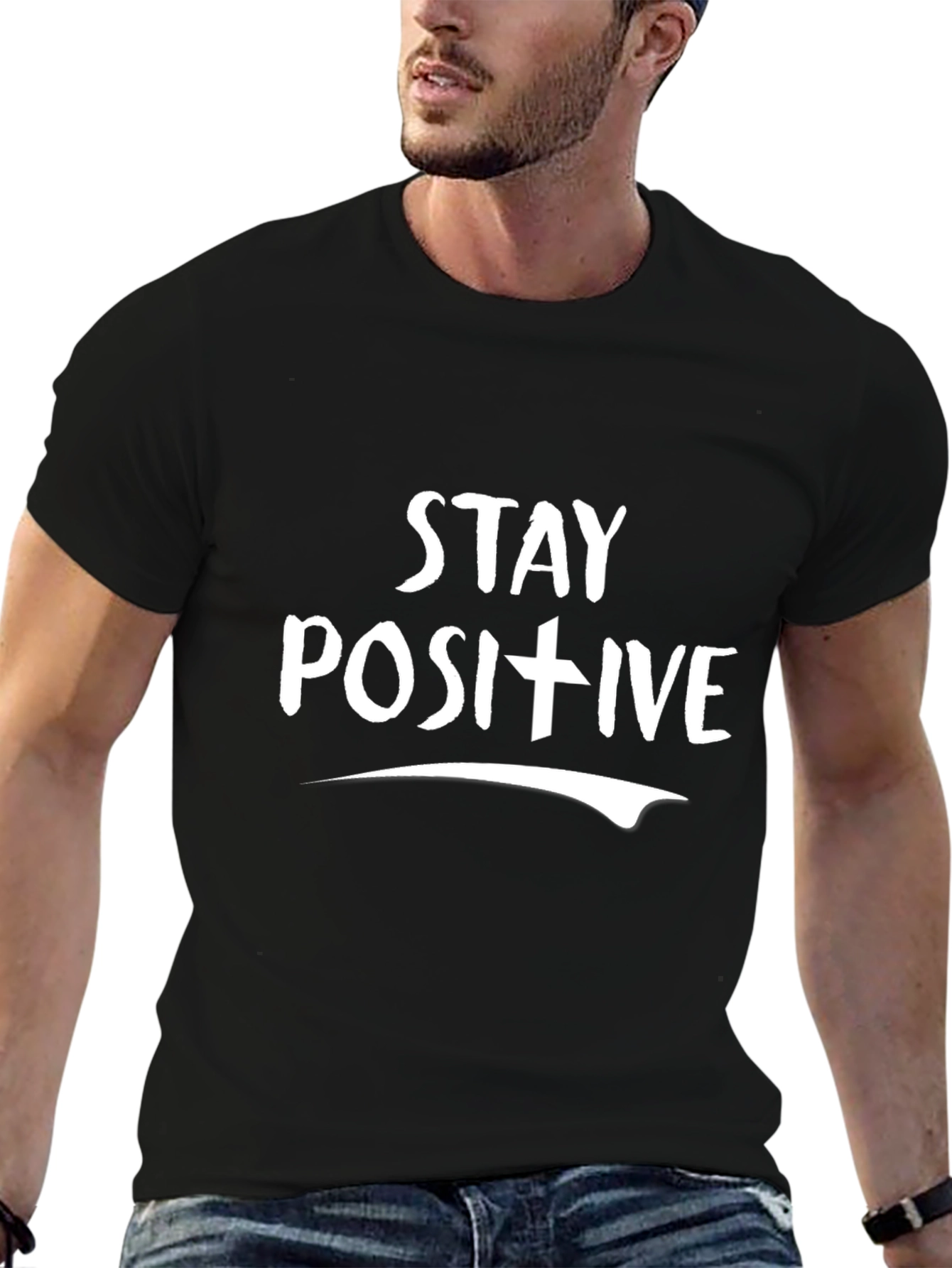 Black Stay Positive Graphic Tee - Motivational Black T-Shirt view 6