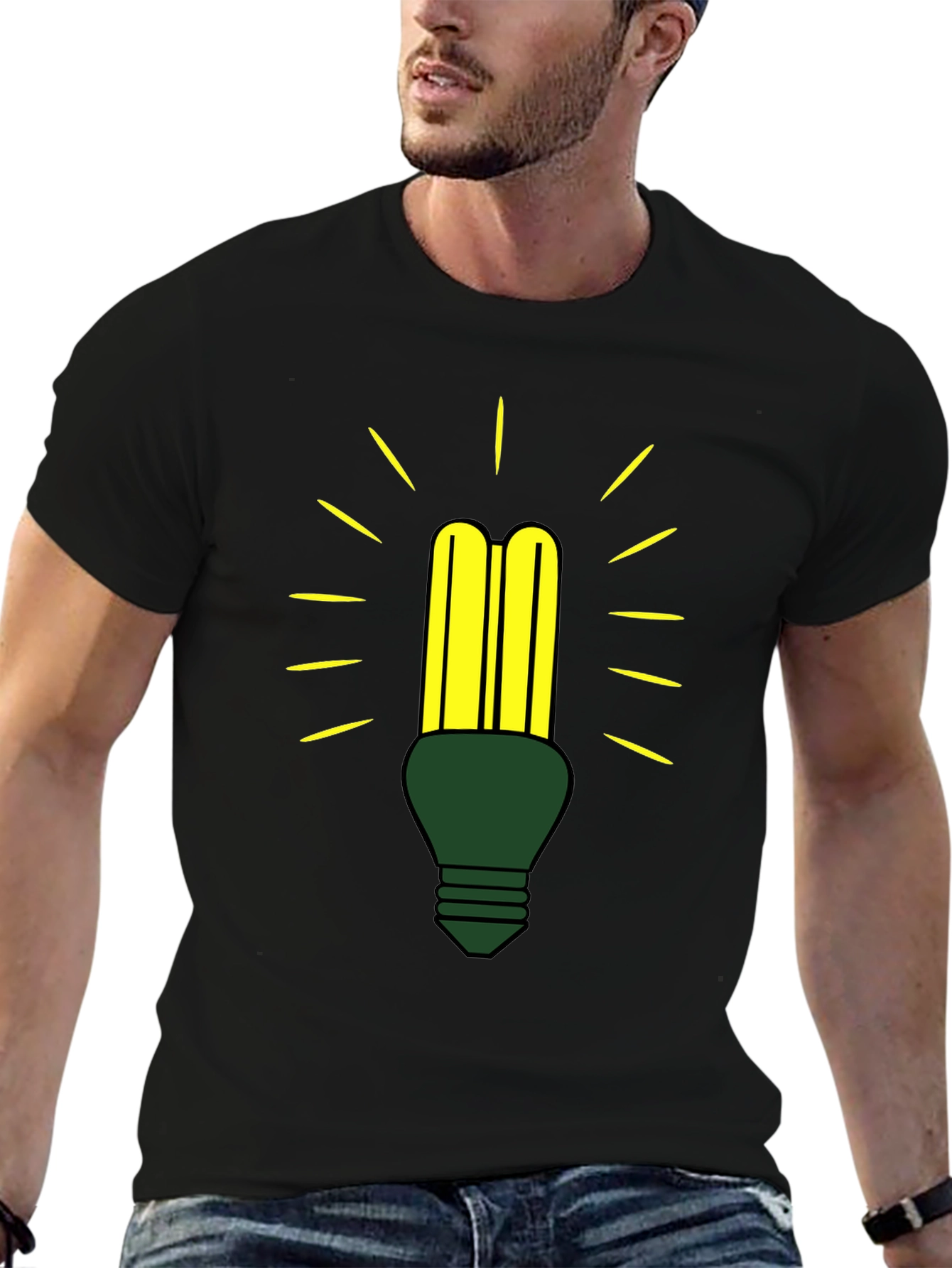 Black Eco-Friendly Light Bulb Graphic Tee view 6