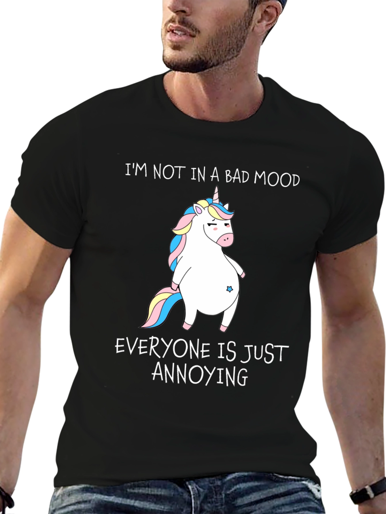 Black Funny Unicorn T-Shirt - I'm Not In A Bad Mood view 6