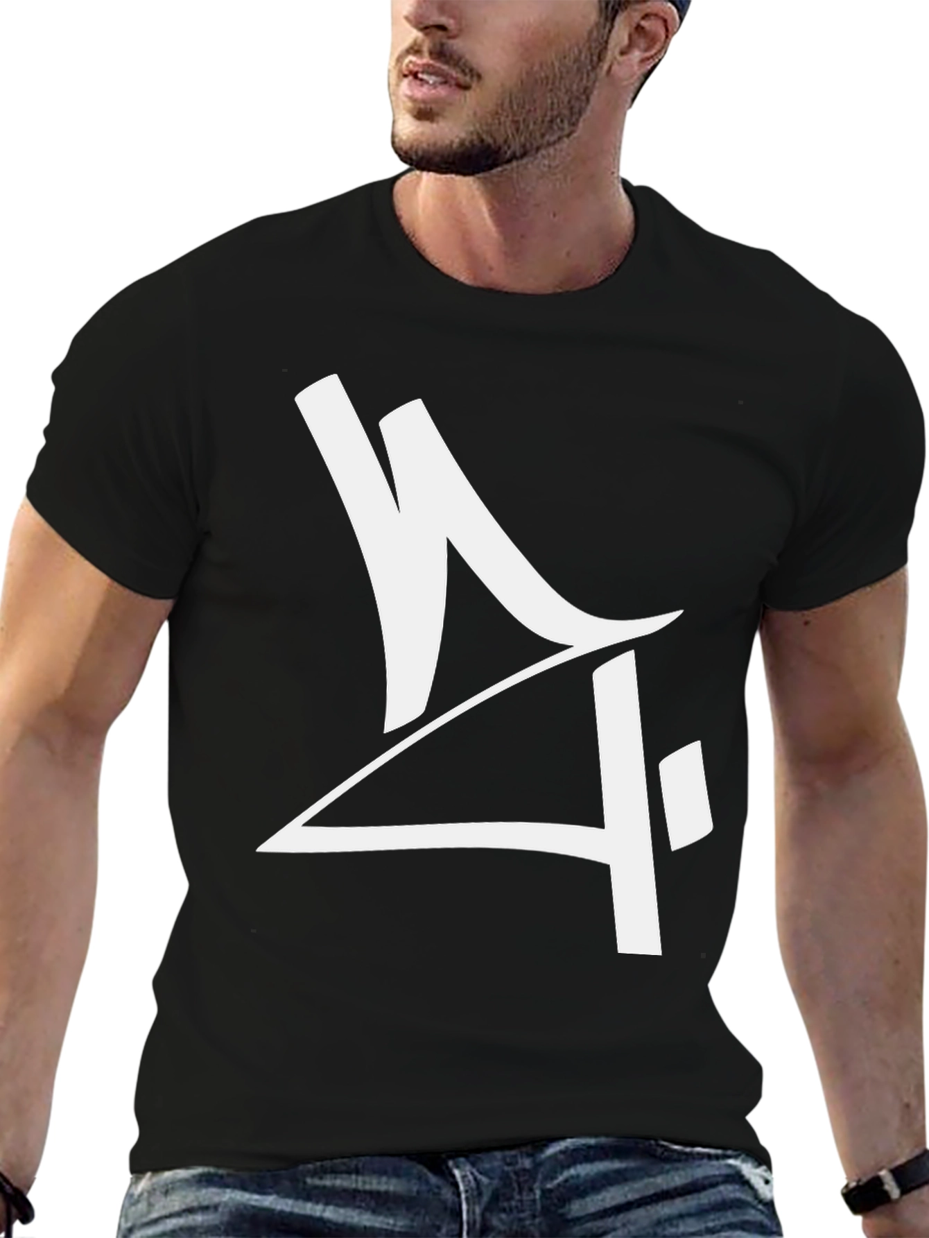 Men's Black Graphic Tee - Abstract White Design - 6