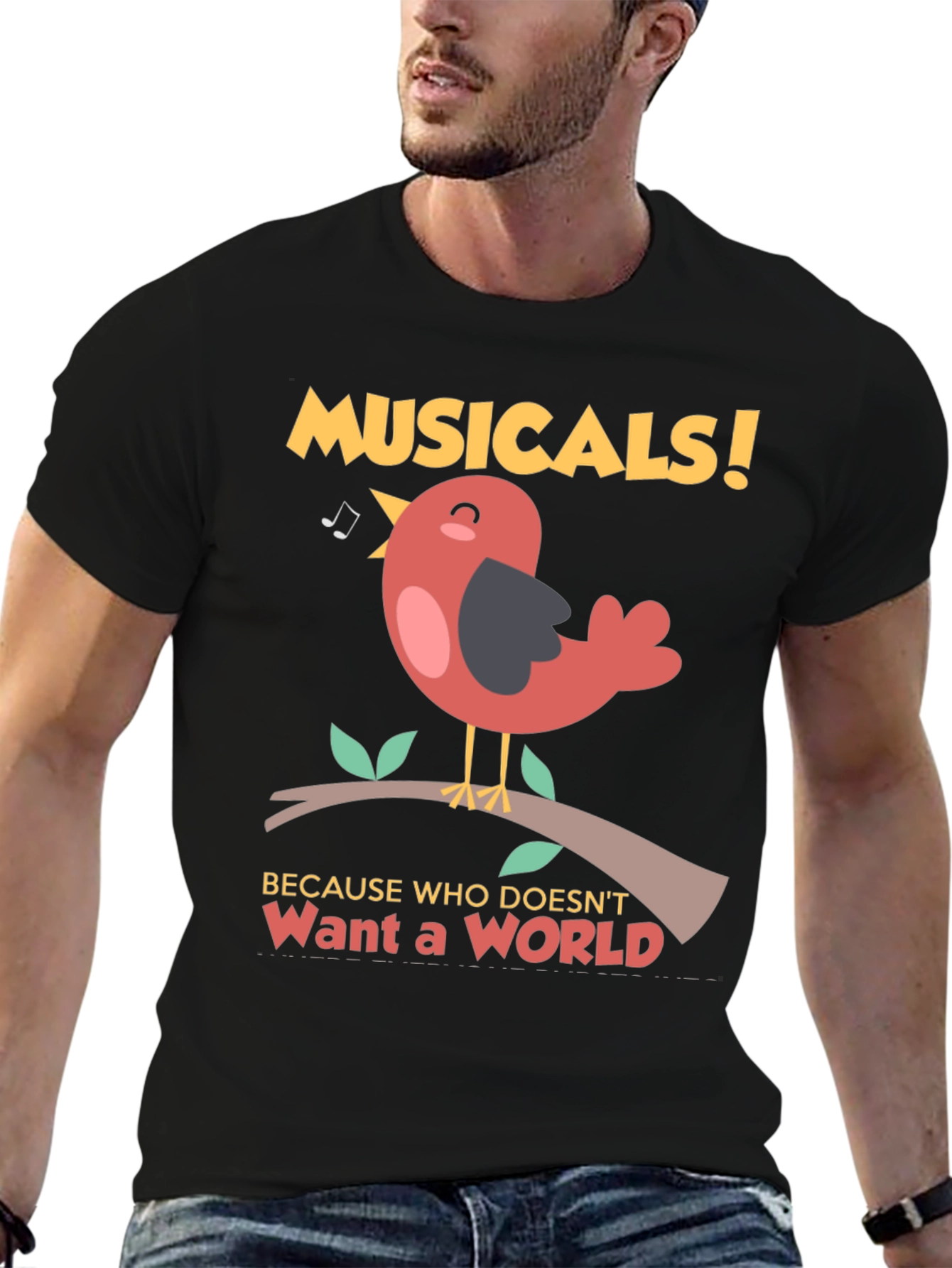 Black Musical Bird T-Shirt -  'Want a World' Tee view 6