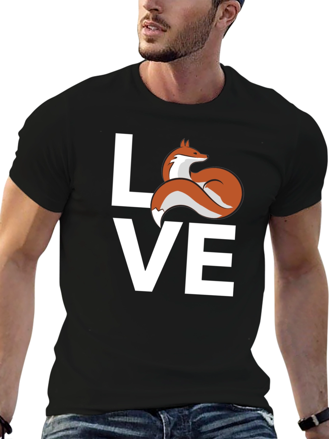 Black Love Fox Graphic T-Shirt - Cute Animal Tee view 6