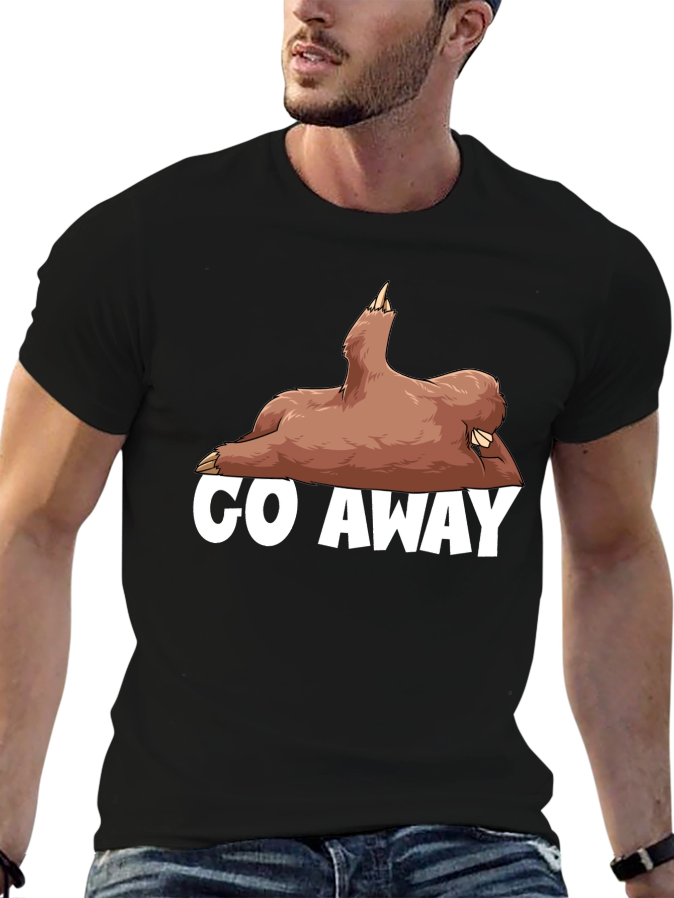 Black Go Away Sloth Graphic T-Shirt - Funny Casual Tee view 6